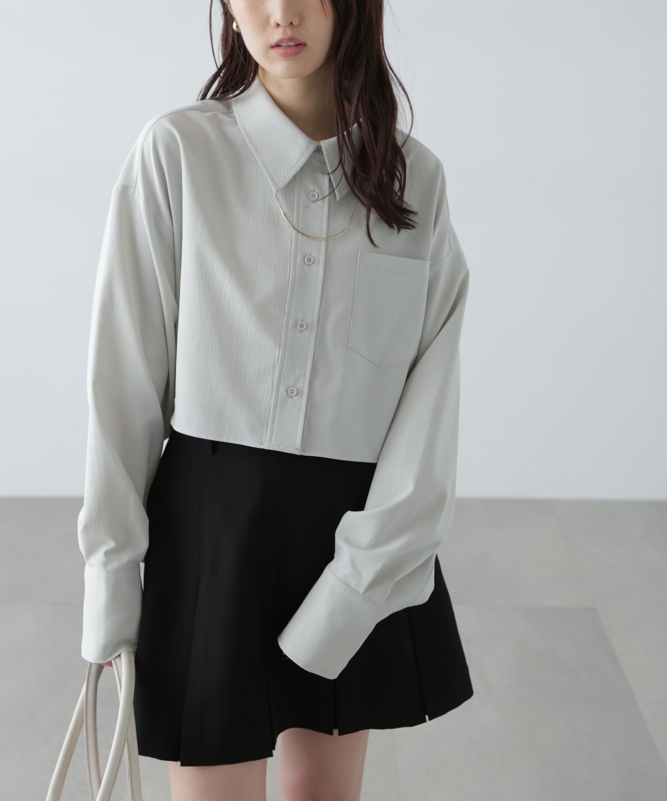  「バックレースアップショート丈シャツ」|シャツ・ブラウス|ライトグレー