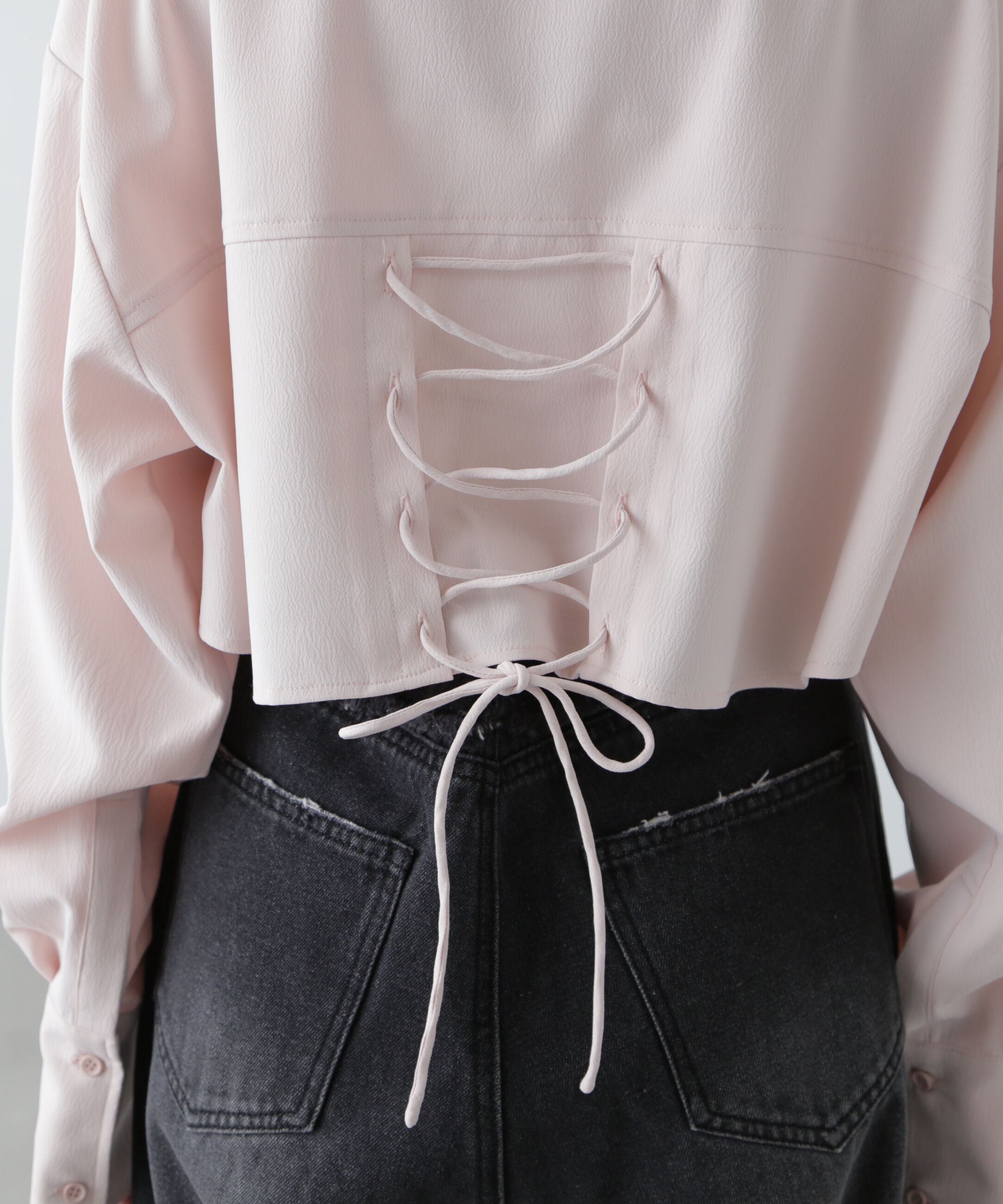  「バックレースアップショート丈シャツ」|シャツ・ブラウス|