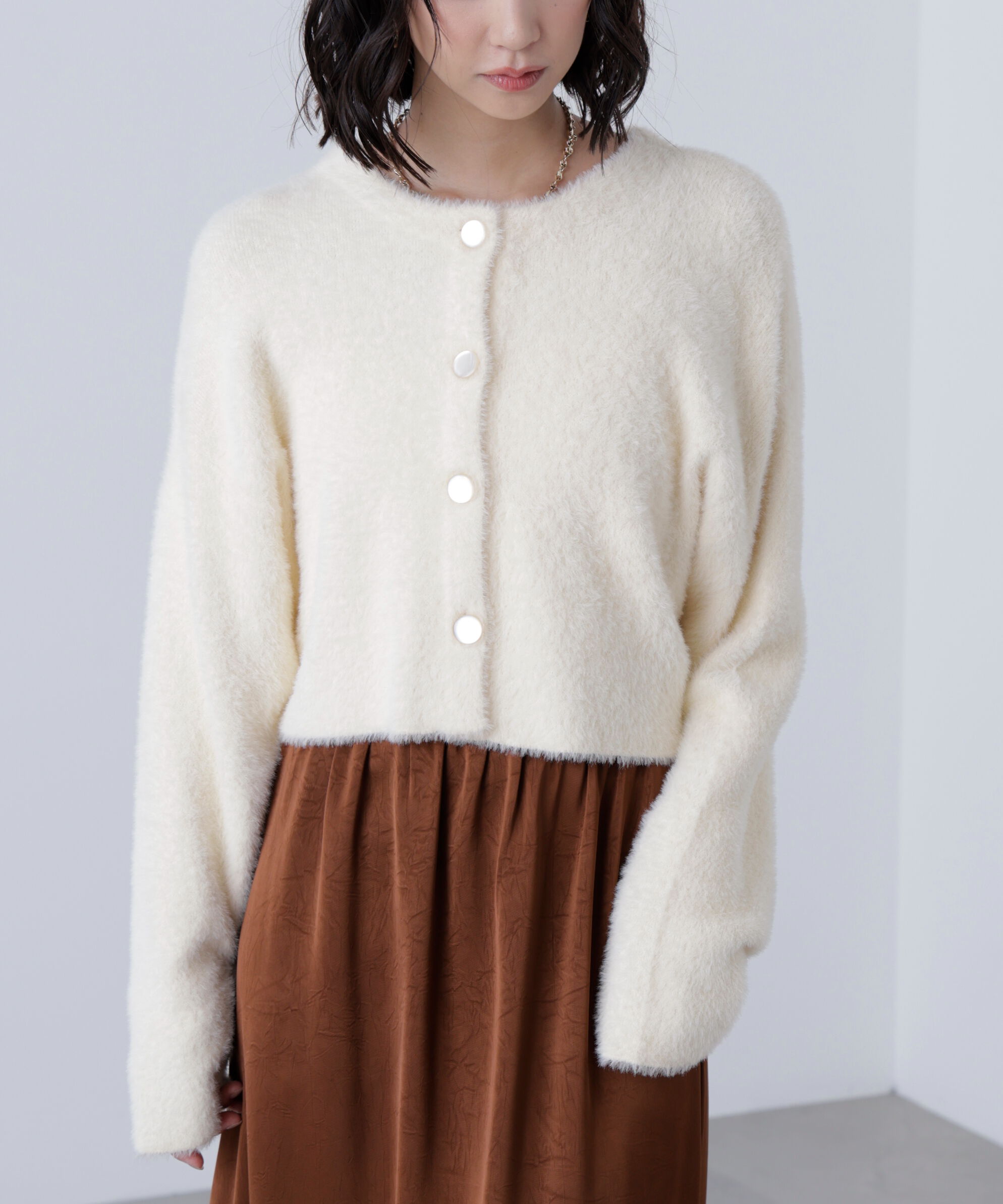  「前後2wayショートシャギー短丈ニット」|ニット・セーター|