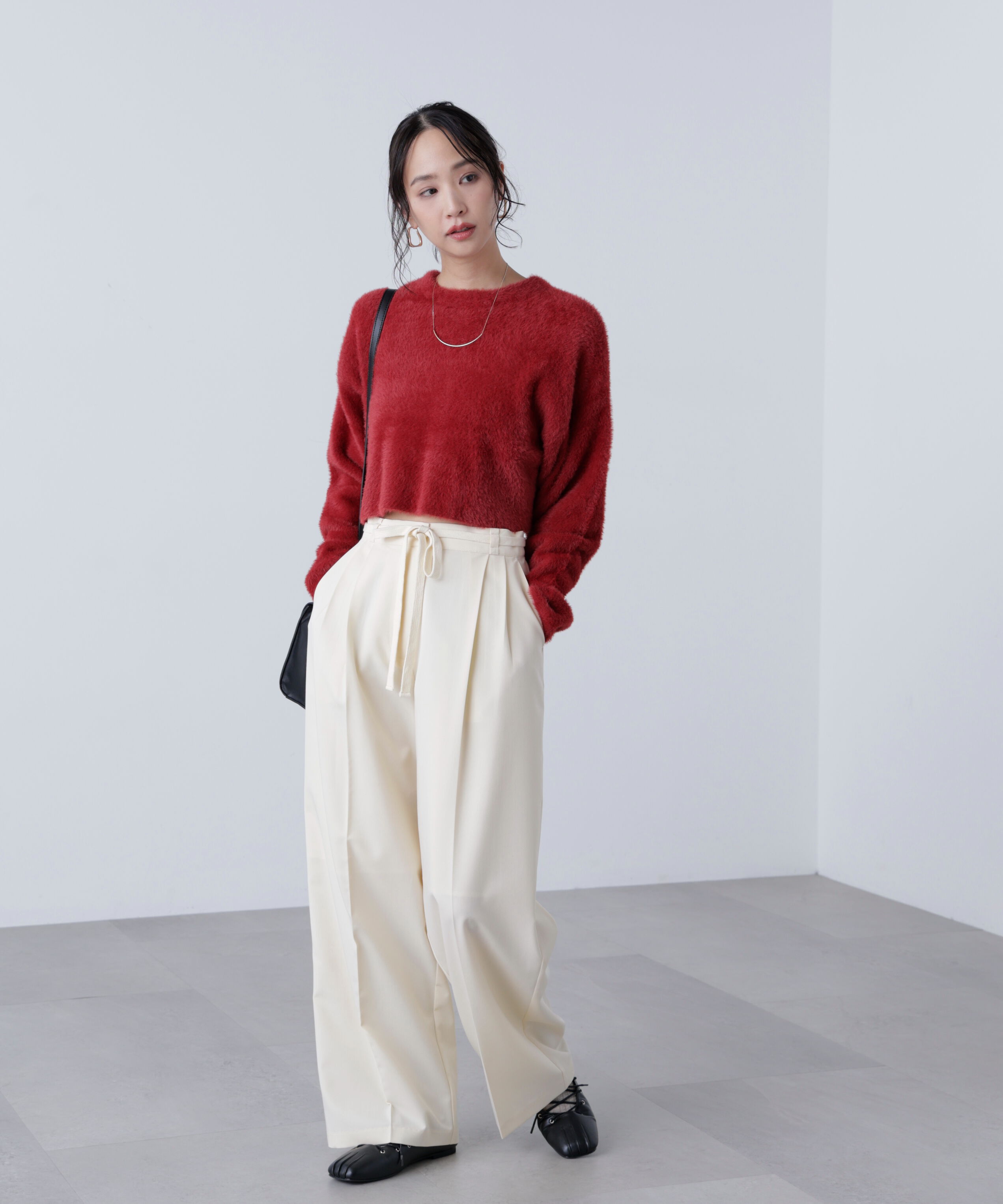  「前後2wayショートシャギー短丈ニット」|ニット・セーター|