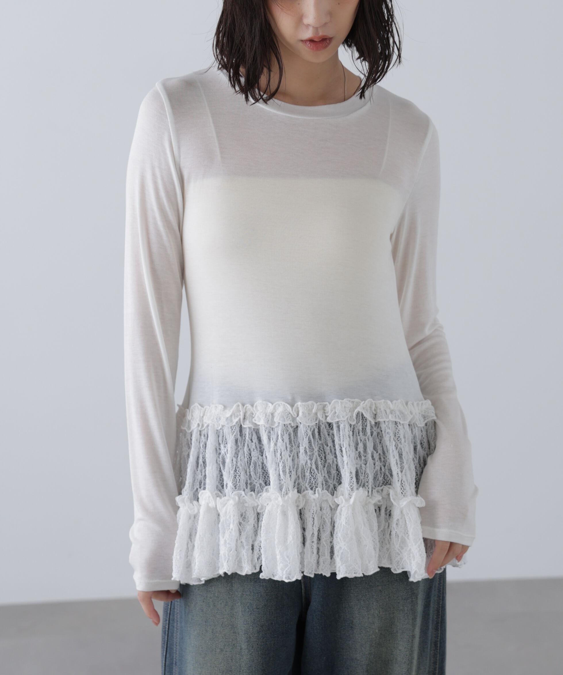  「長袖裾フリルカットソー」|Tシャツ・カットソー|