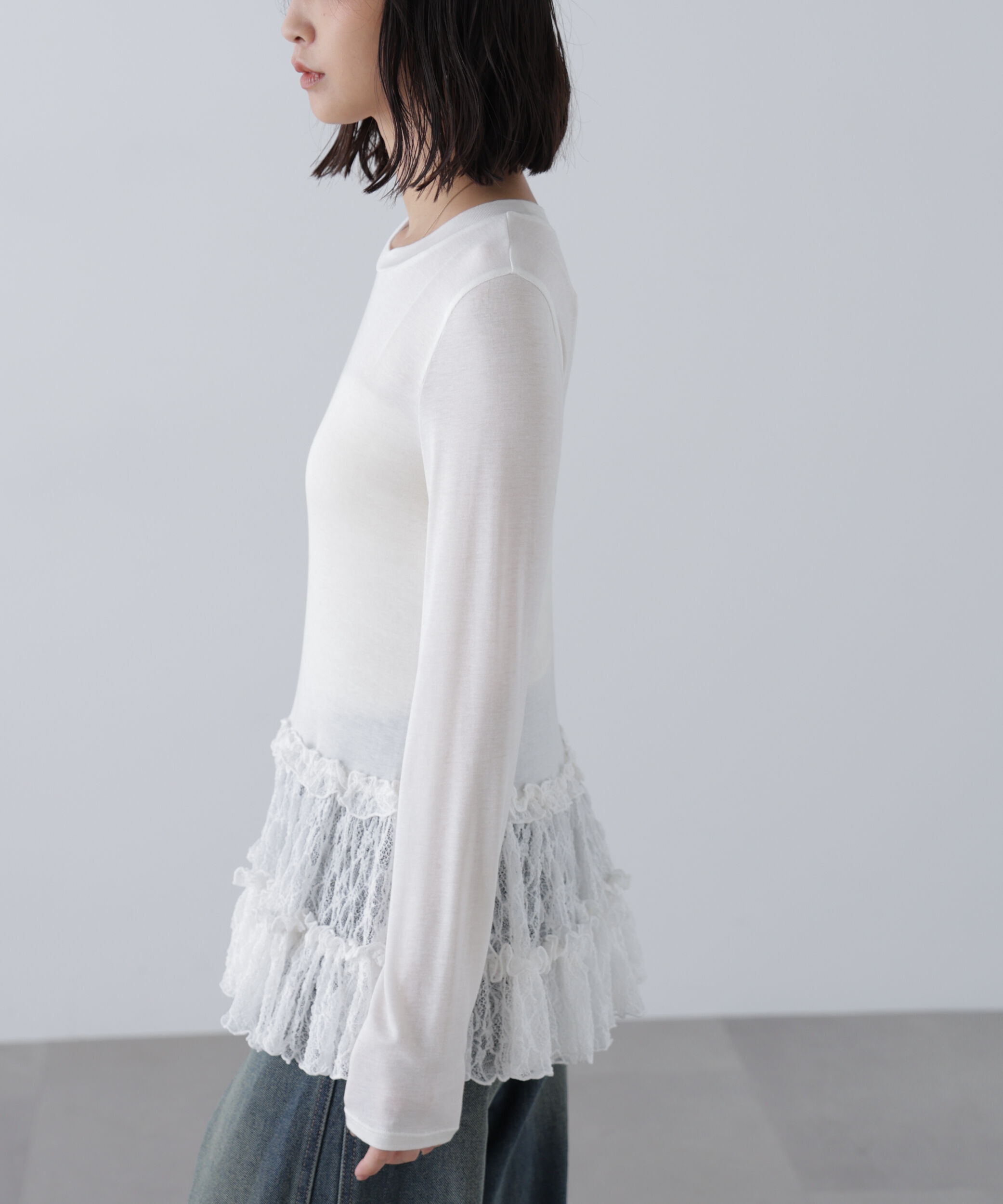  「長袖裾フリルカットソー」|Tシャツ・カットソー|