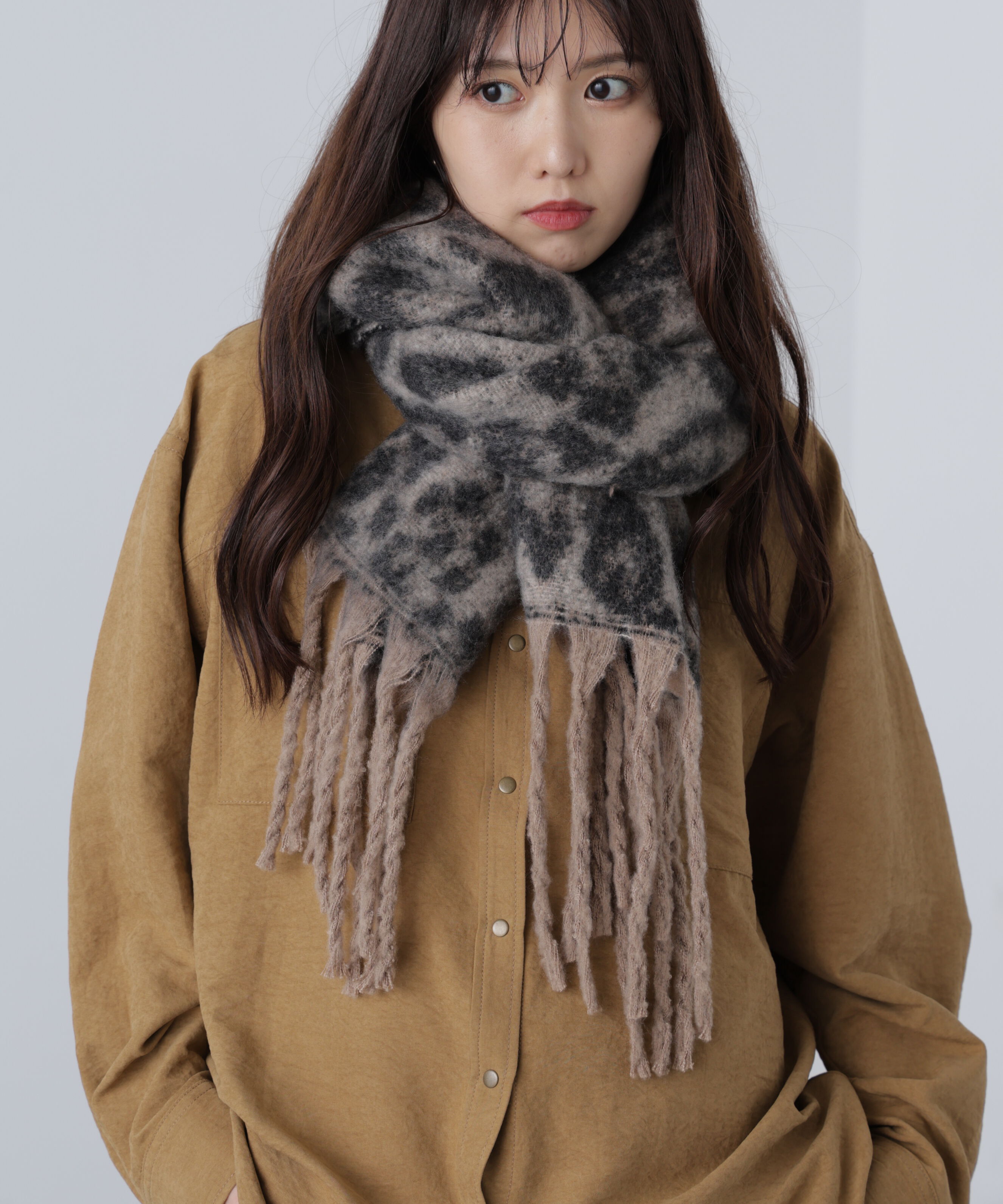  「ヒョウ柄大判ストール」|ソックス|ブラウンヒョ