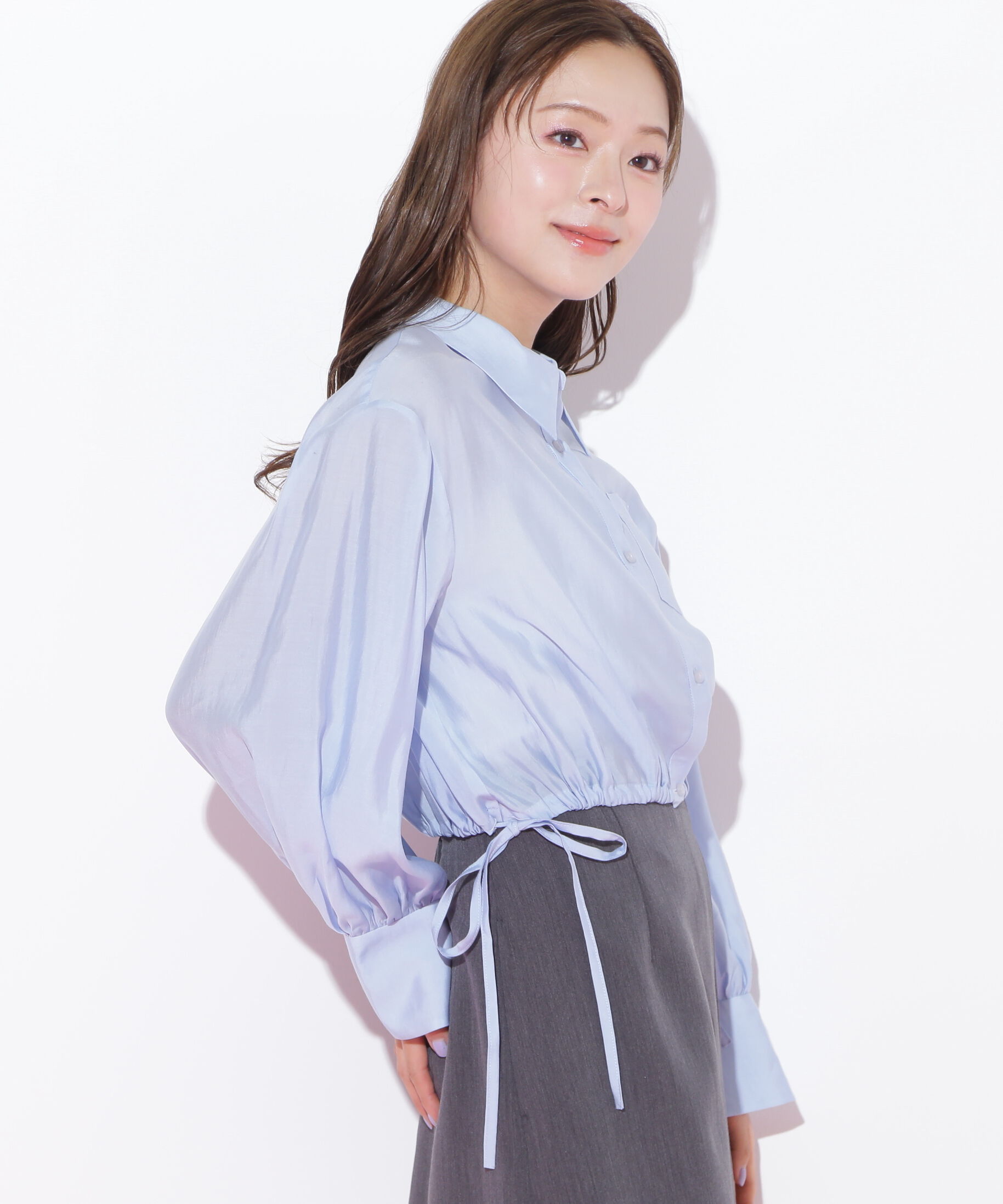  「短丈シアーシャツ」|シャツ・ブラウス|ブルー