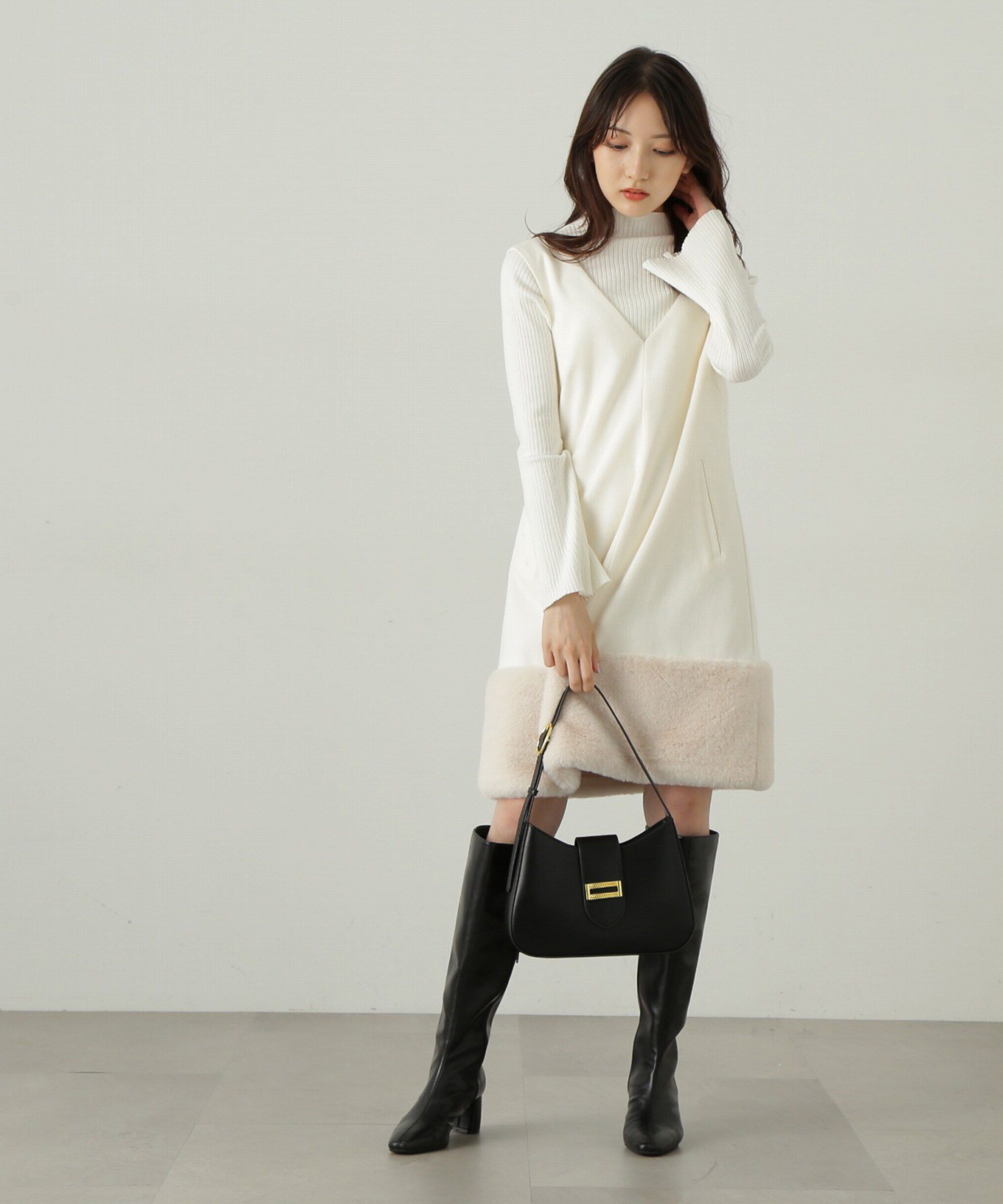 PROPORTION BODY DRESSING「パールボタンモックネックリブニット　24AW」|ニット・セーター|