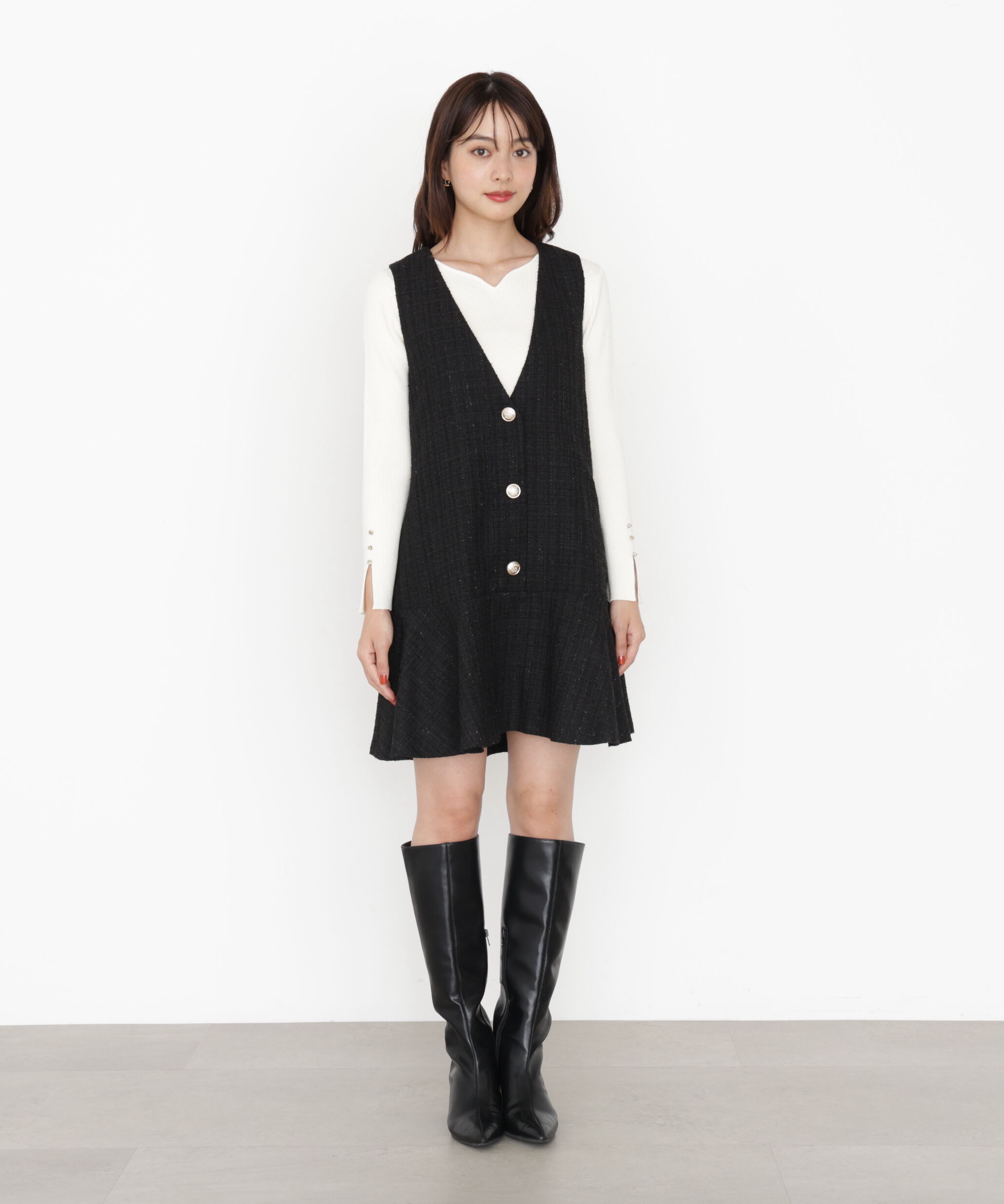 PROPORTION BODY DRESSING「ラメ釦ツイードミニジャンスカ 25AW」|ワンピース|