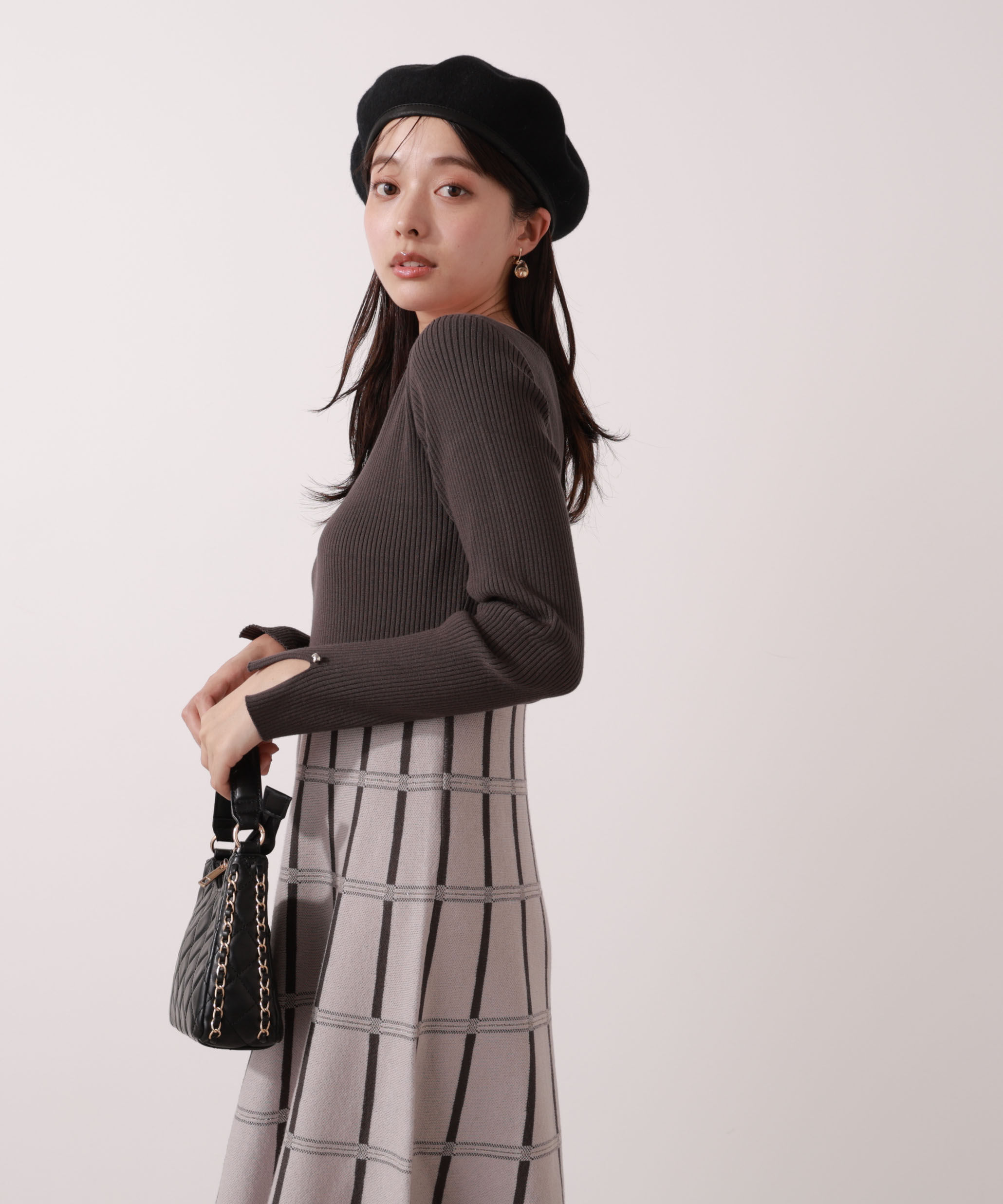 PROPORTION BODY DRESSING「チェック柄ジャガードニットワンピース 25AW」|ワンピース|