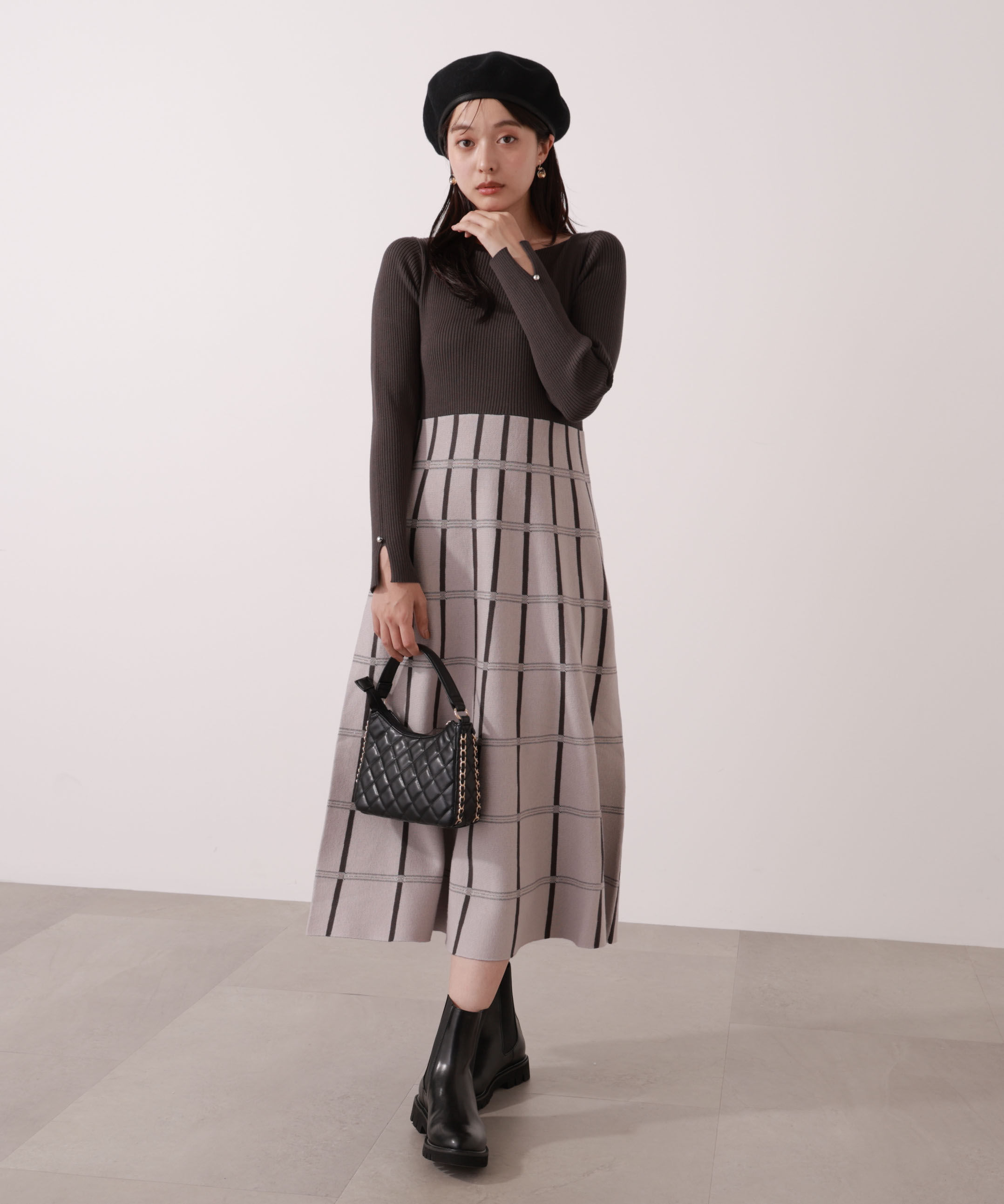 PROPORTION BODY DRESSING「チェック柄ジャガードニットワンピース 25AW」|ワンピース|