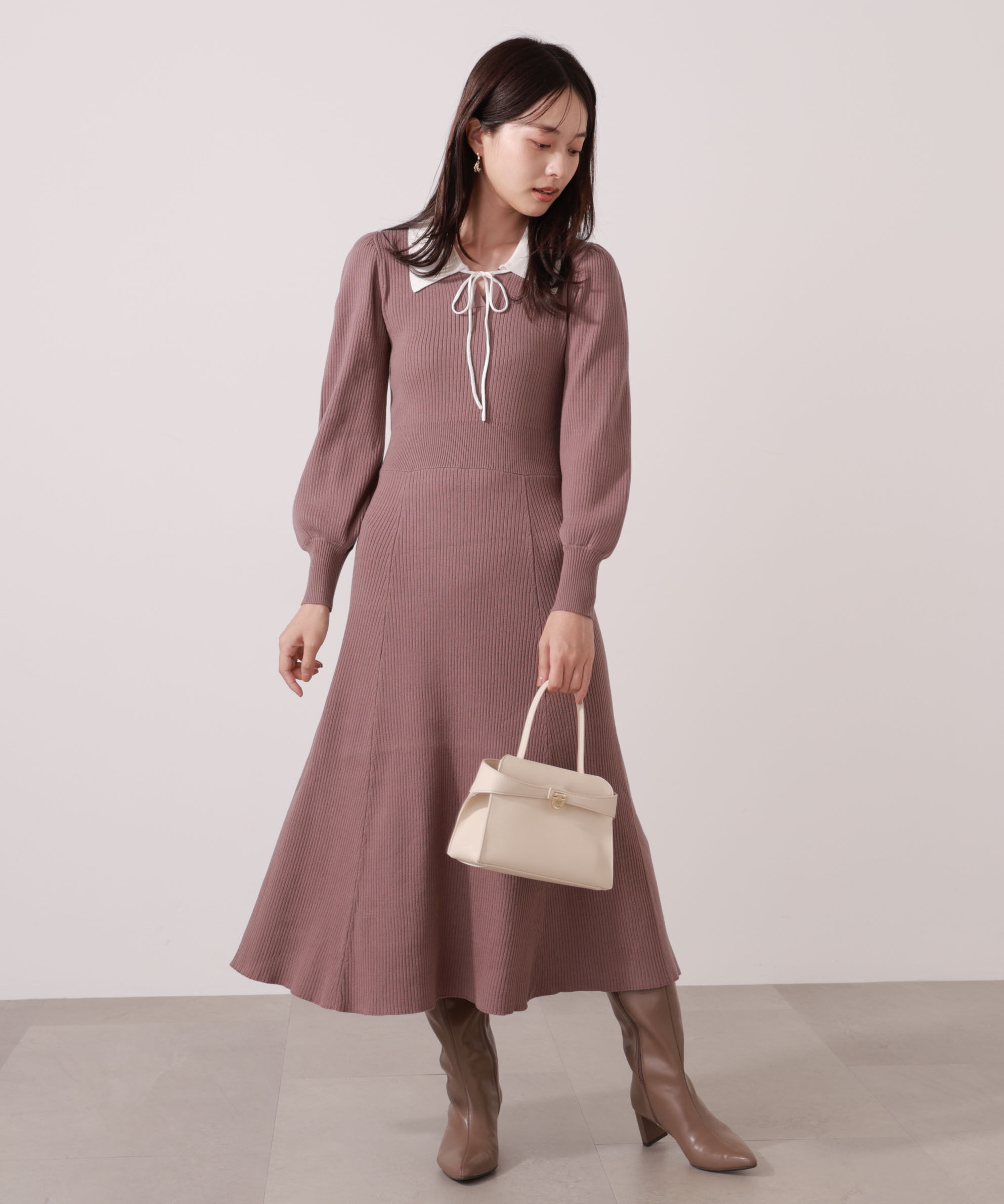 PROPORTION BODY DRESSING「リボン衿付きニットワンピース」|ワンピース|