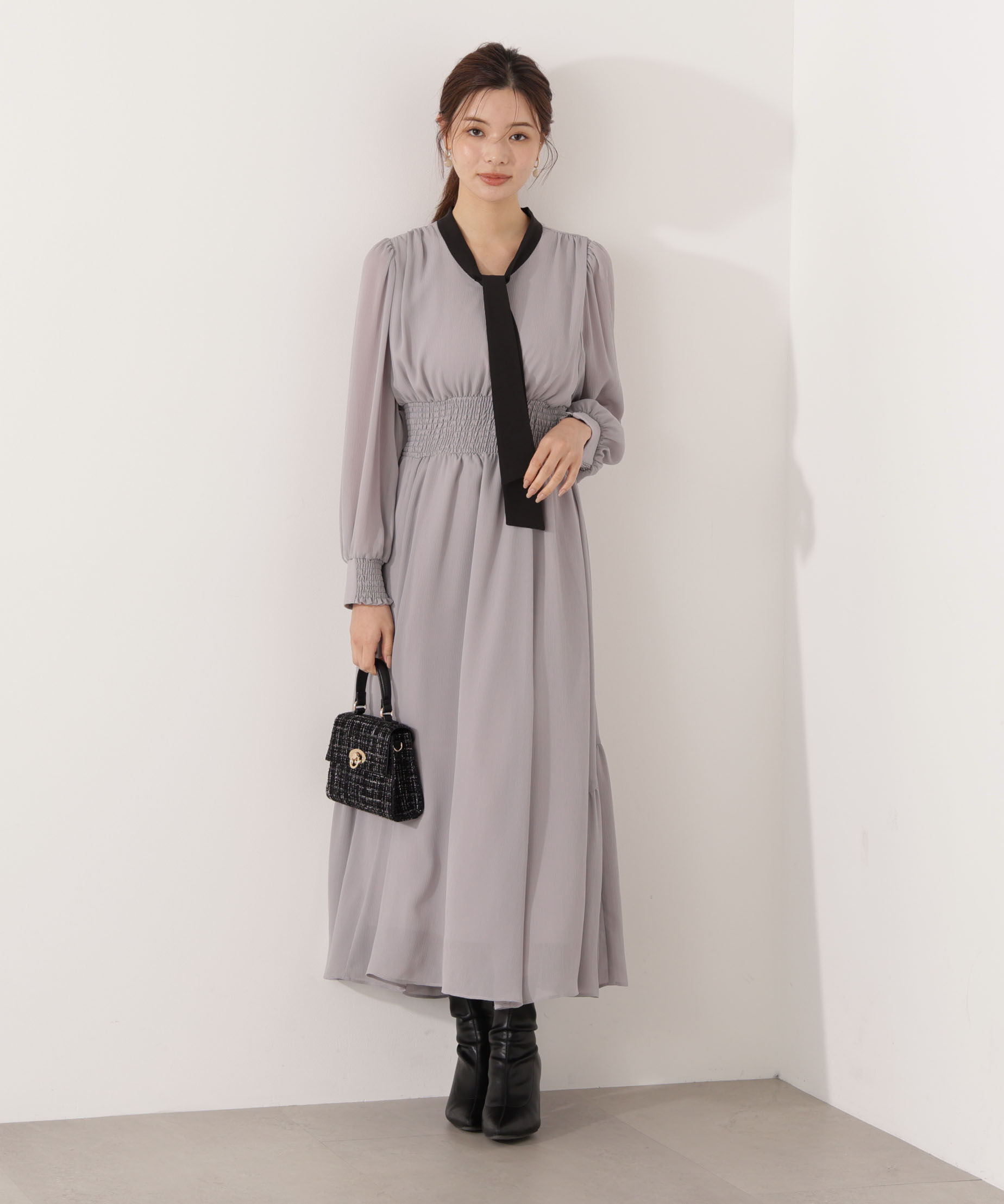 PROPORTION BODY DRESSING「タイ付きウエストシャーリングワンピース」|ワンピース|