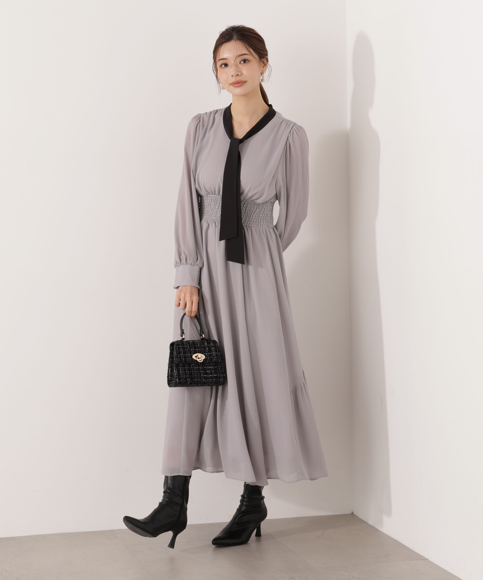 PROPORTION BODY DRESSING「タイ付きウエストシャーリングワンピース」|ワンピース|