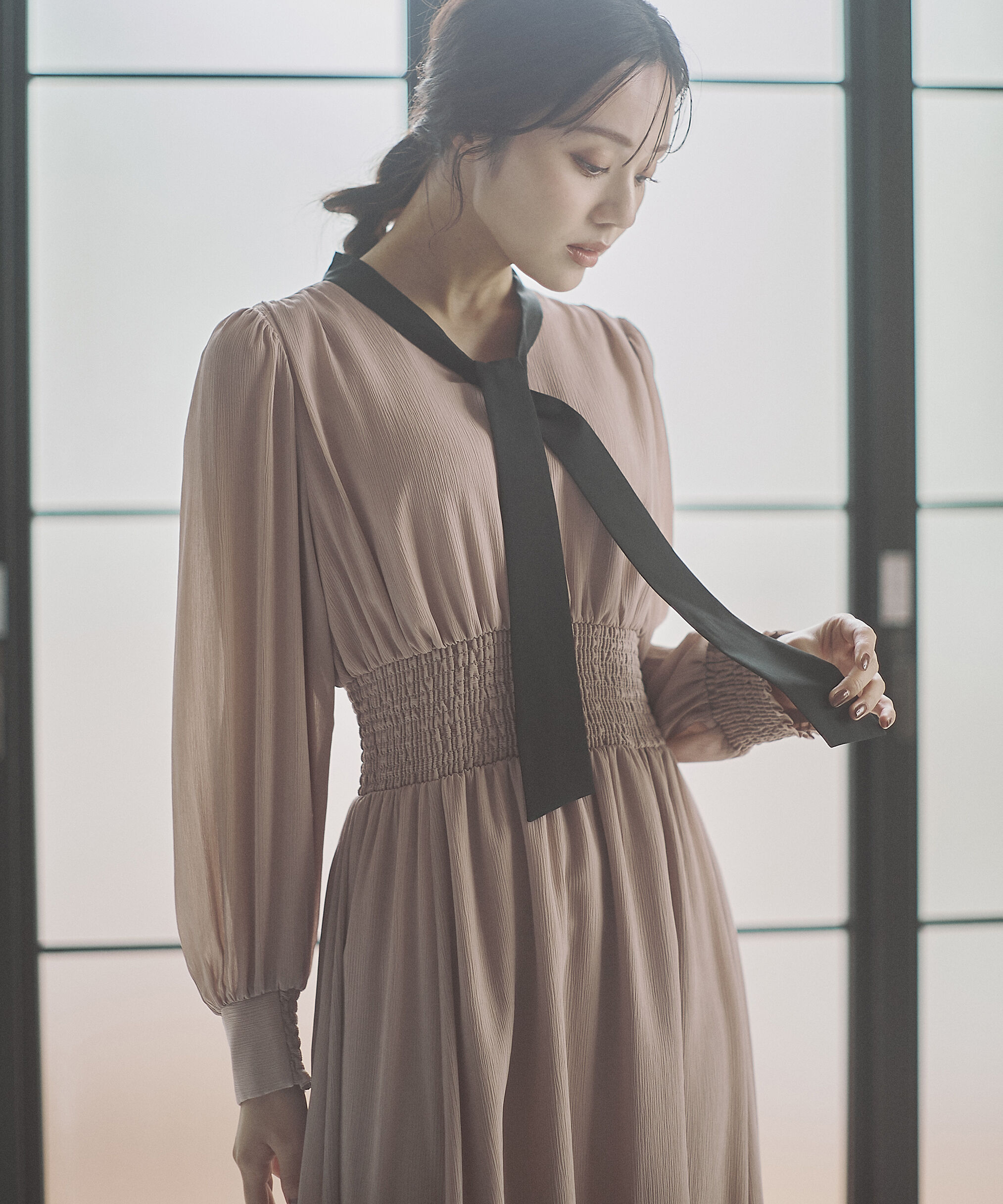 PROPORTION BODY DRESSING「タイ付きウエストシャーリングワンピース」|ワンピース|