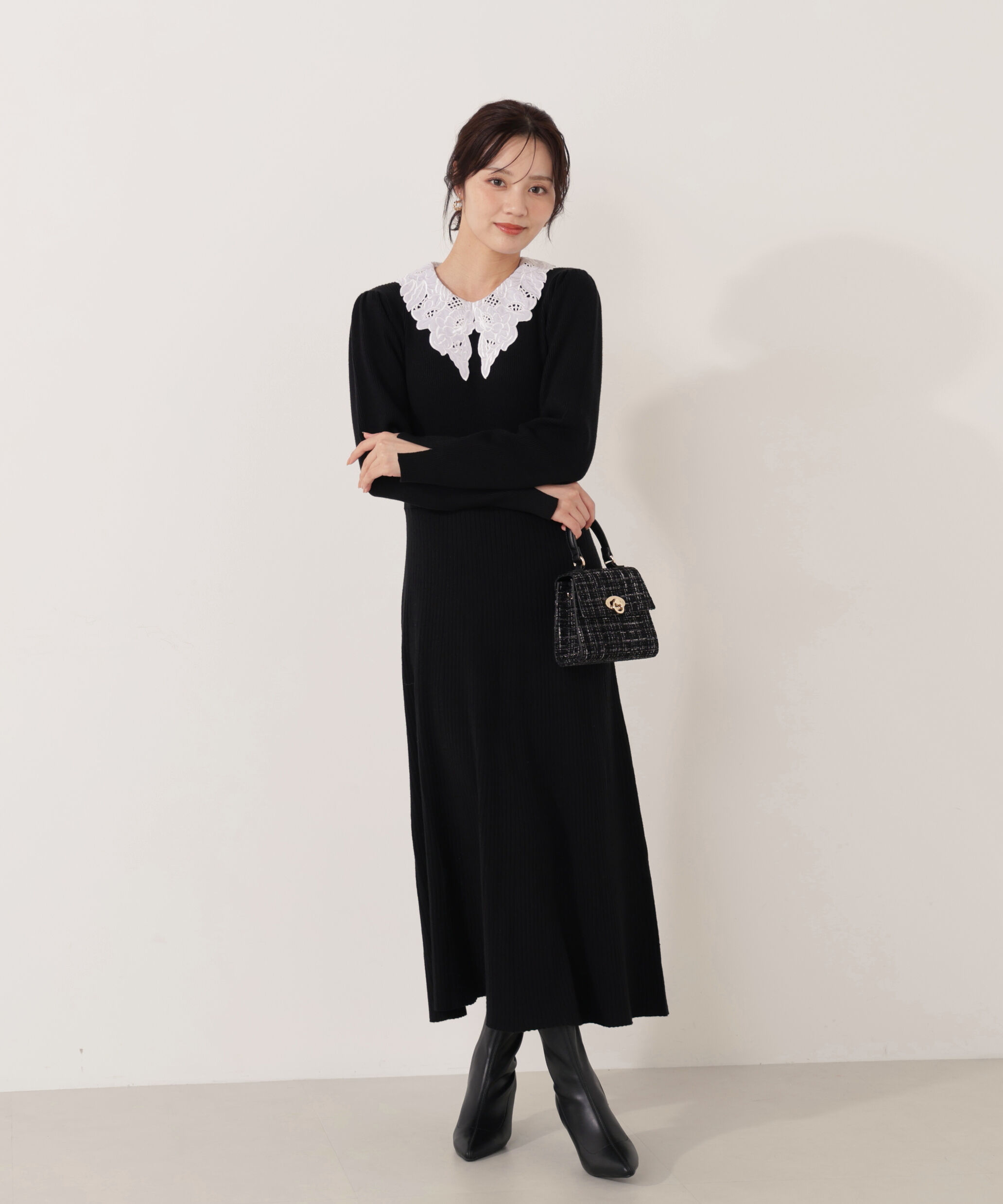 PROPORTION BODY DRESSING「レース襟付きニットワンピース」|ワンピース|