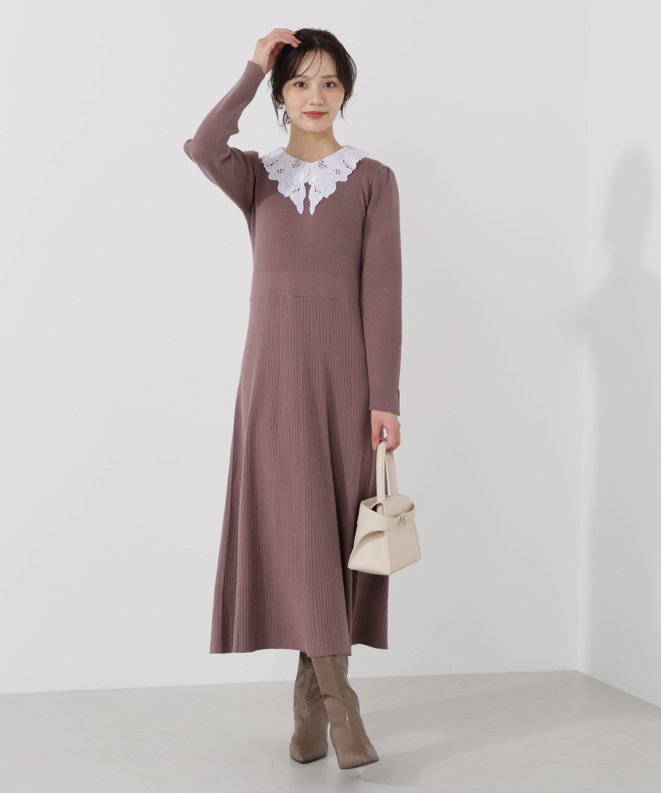 PROPORTION BODY DRESSING「レース襟付きニットワンピース」|ワンピース|