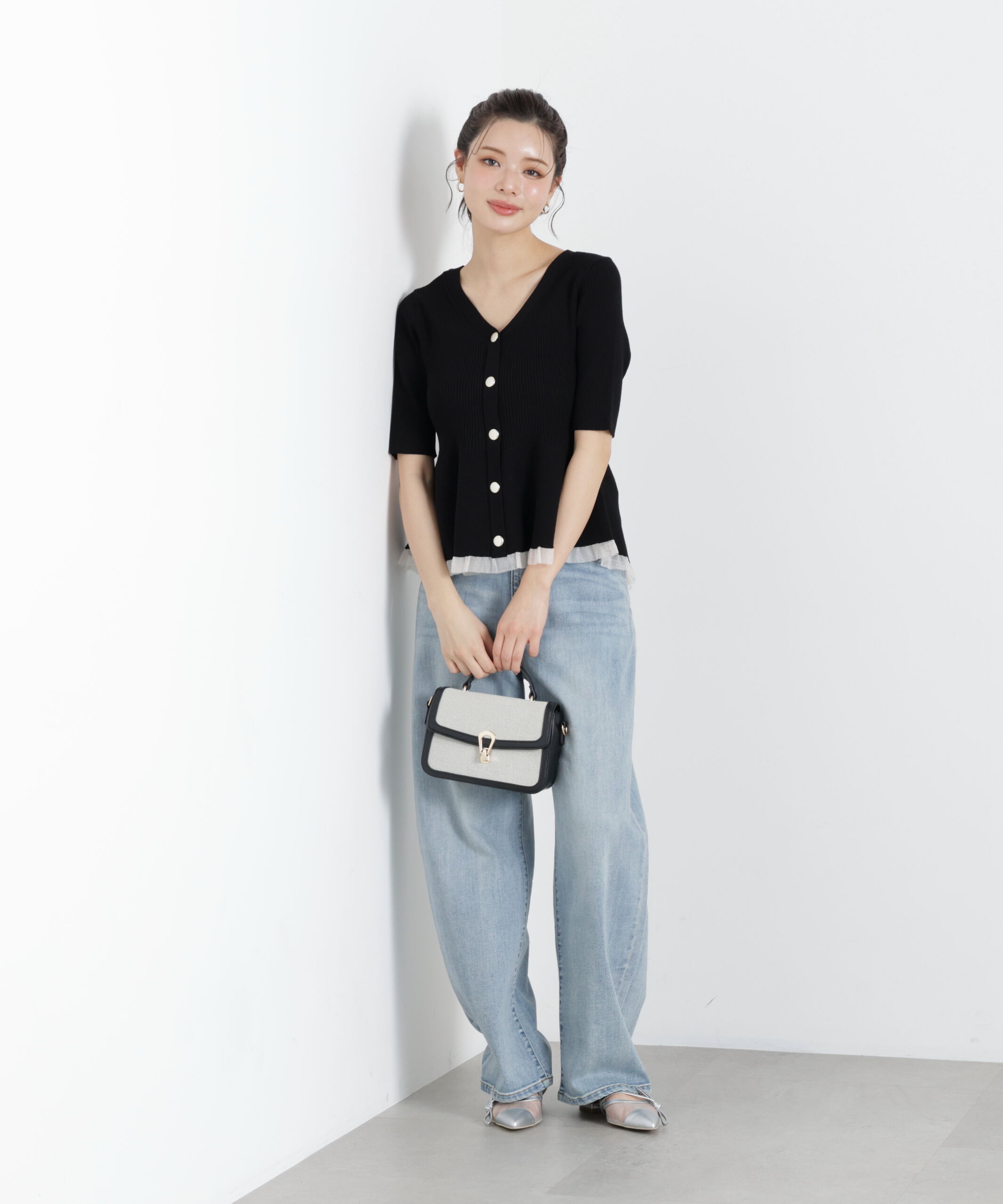 PROPORTION BODY DRESSING「部分シアーペプラムニット　26SS」|ニット・セーター|