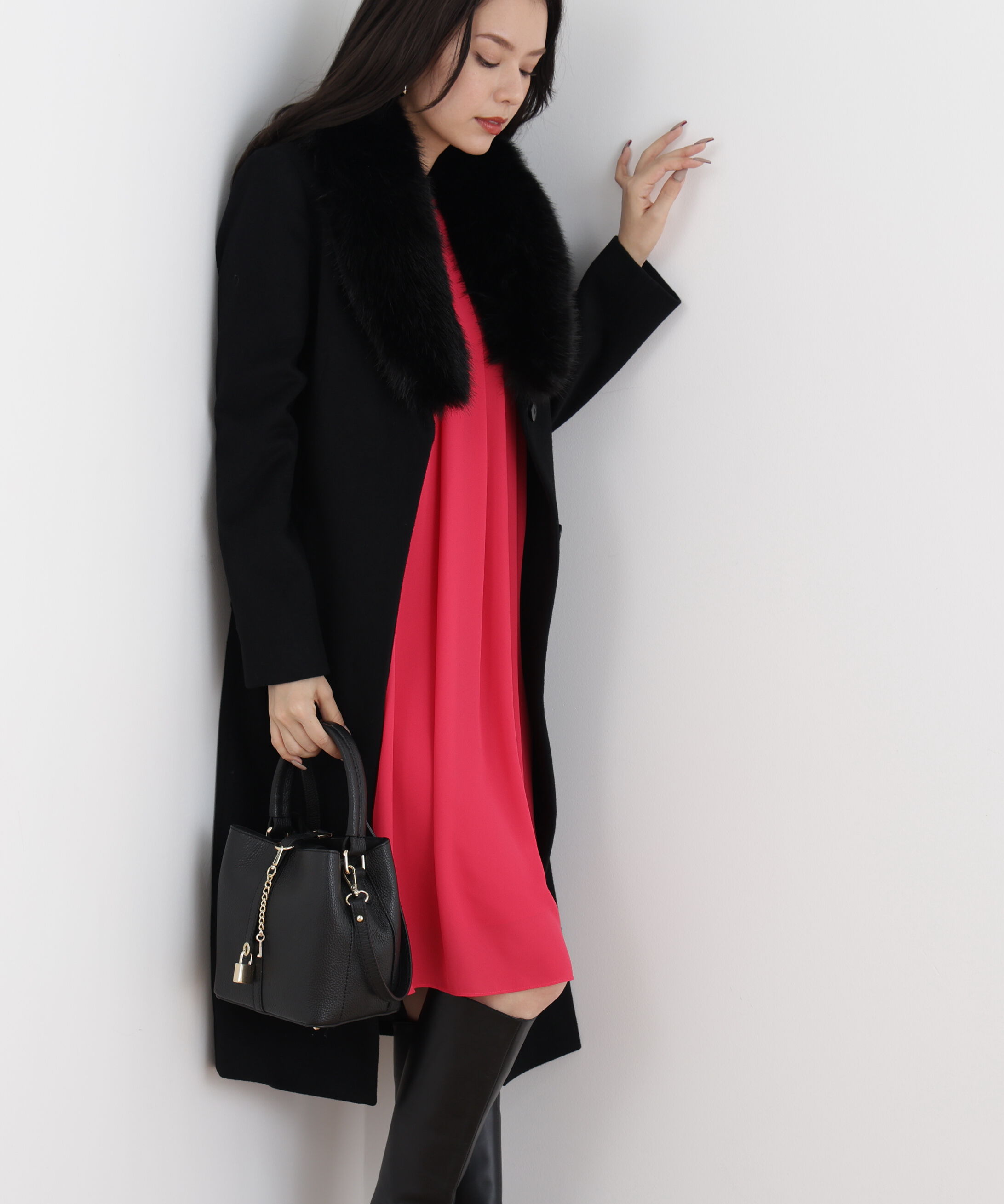  「カシミヤ混ベルテッドコート」|その他|ブラック