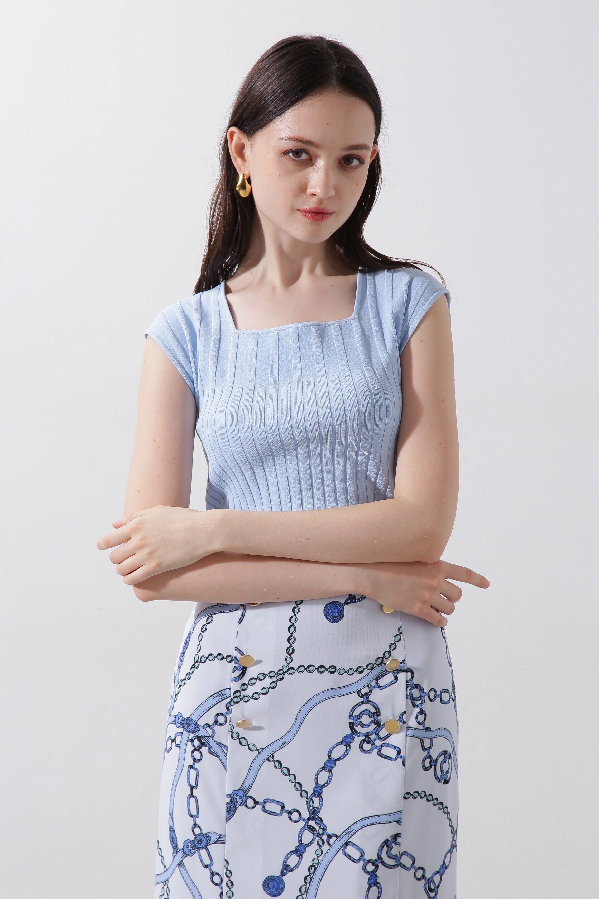  「スクエアネックニットトップス」|ニット・セーター|サックスブル 2