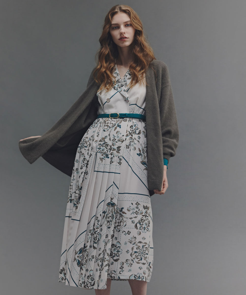  「◆フローラルスカーフプリントワンピース」|ワンピース|エクリュ系1