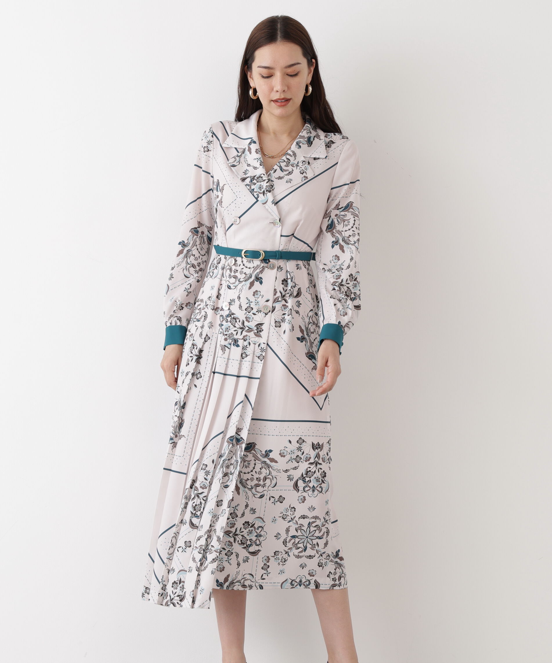  「◆フローラルスカーフプリントワンピース」|ワンピース|