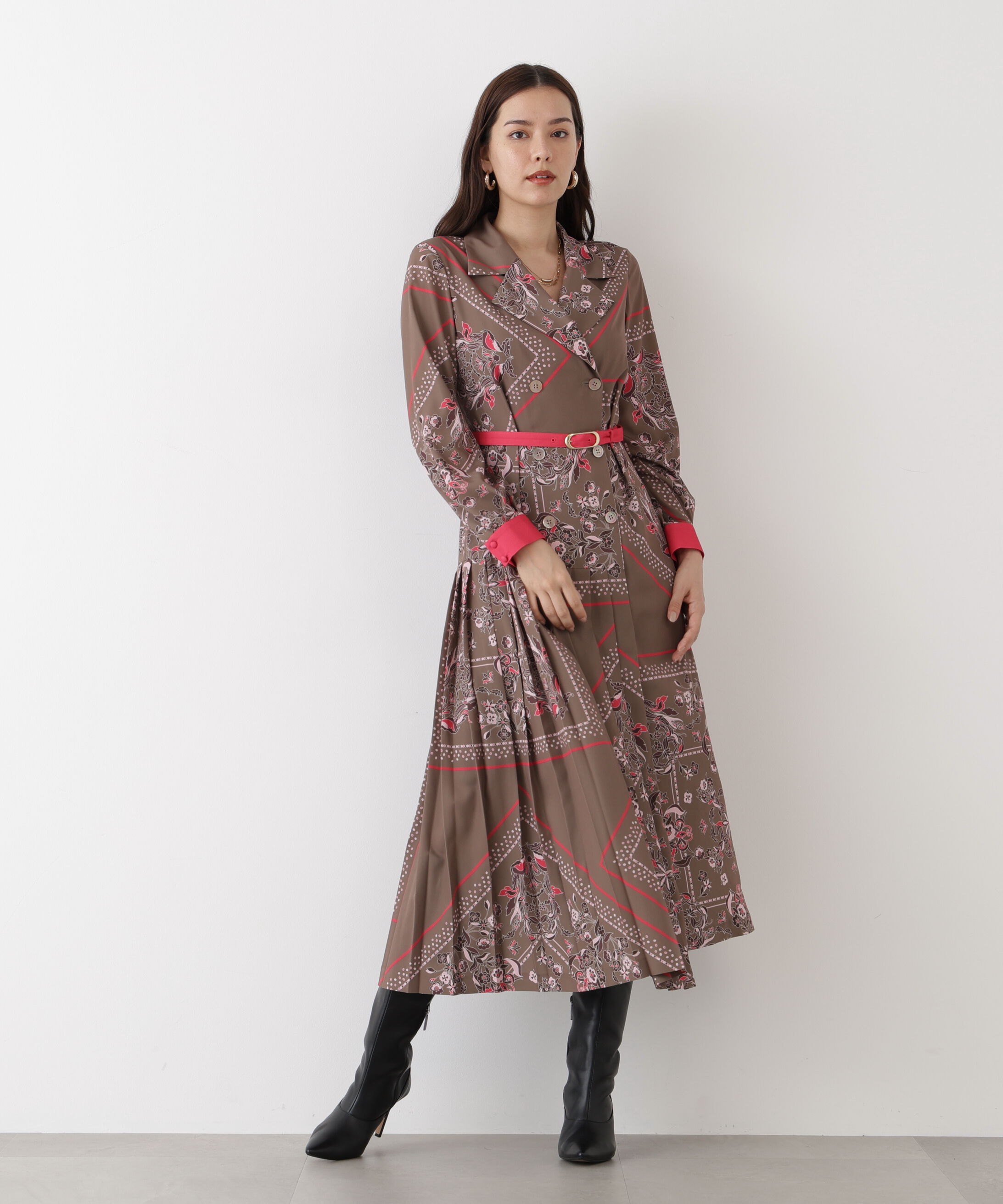  「◆フローラルスカーフプリントワンピース」|ワンピース|