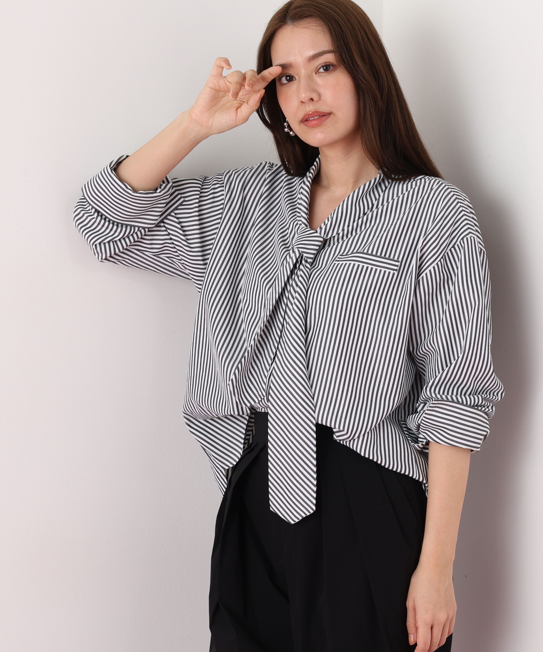  「ストライプタイネックシャツ」|シャツ・ブラウス|