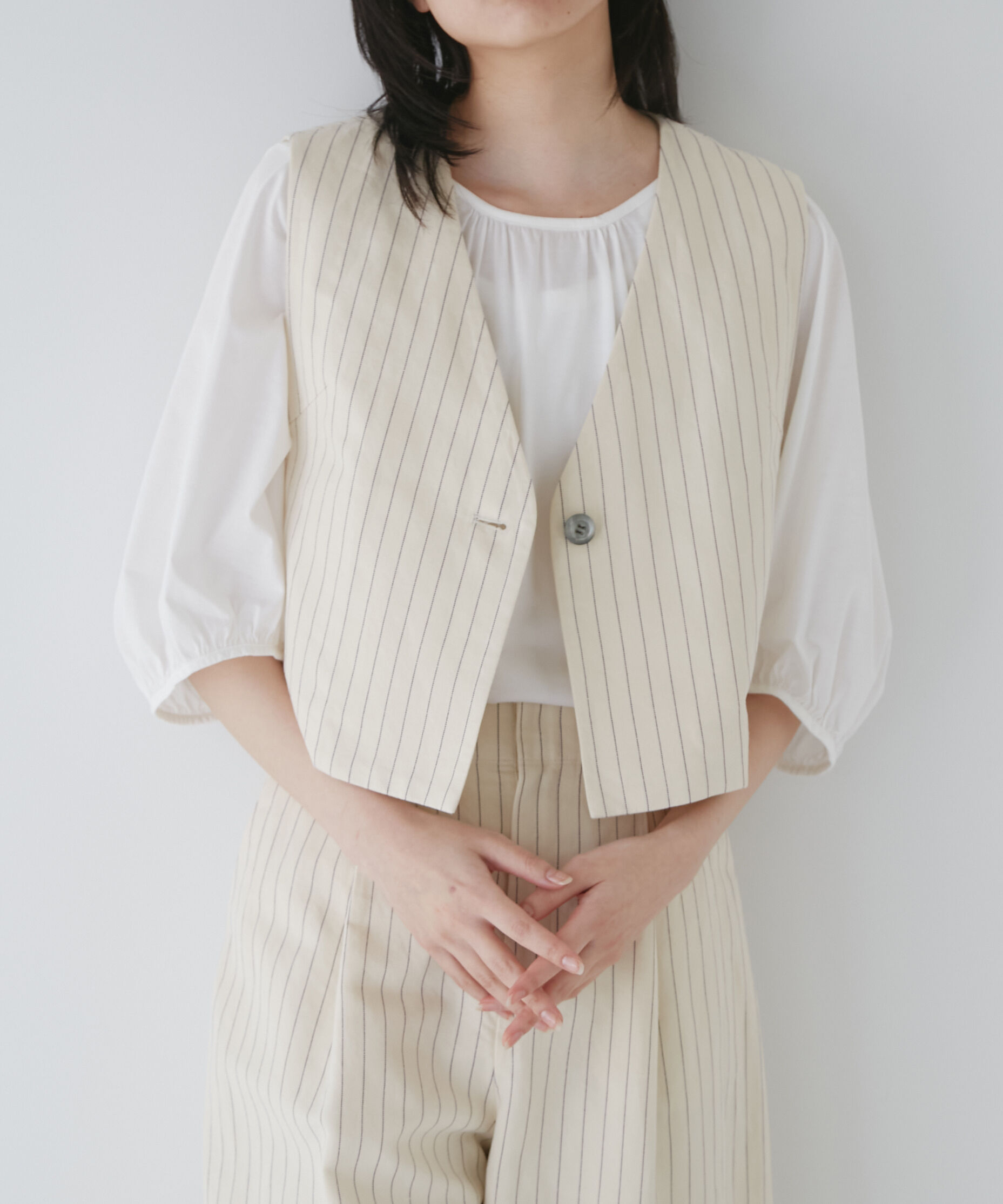  「◆綿麻ストライプジレ」|シャツ・ブラウス|エクリュ&times;パ  3