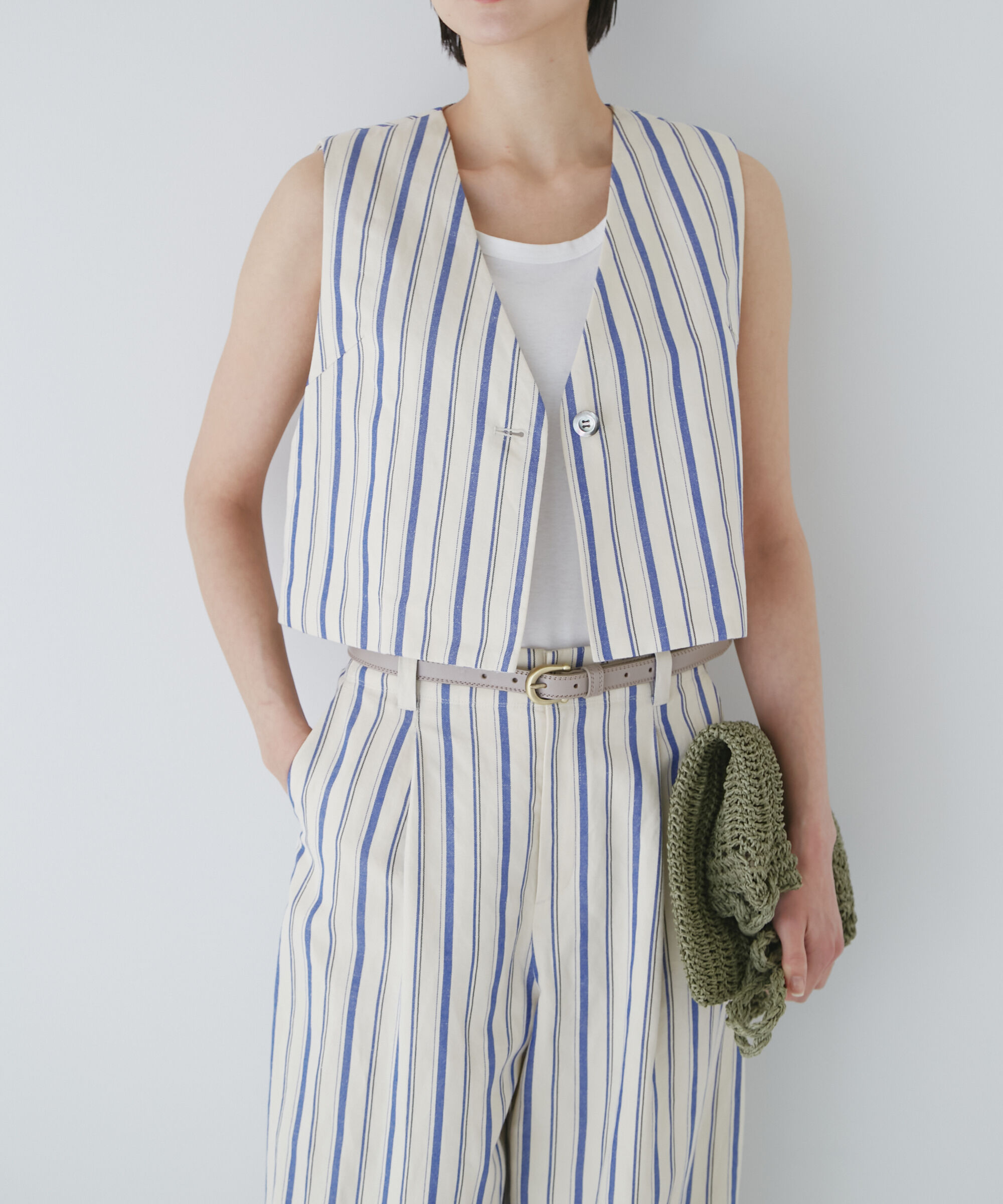  「◆綿麻ストライプジレ」|シャツ・ブラウス|エクリュ&times;ブ  3