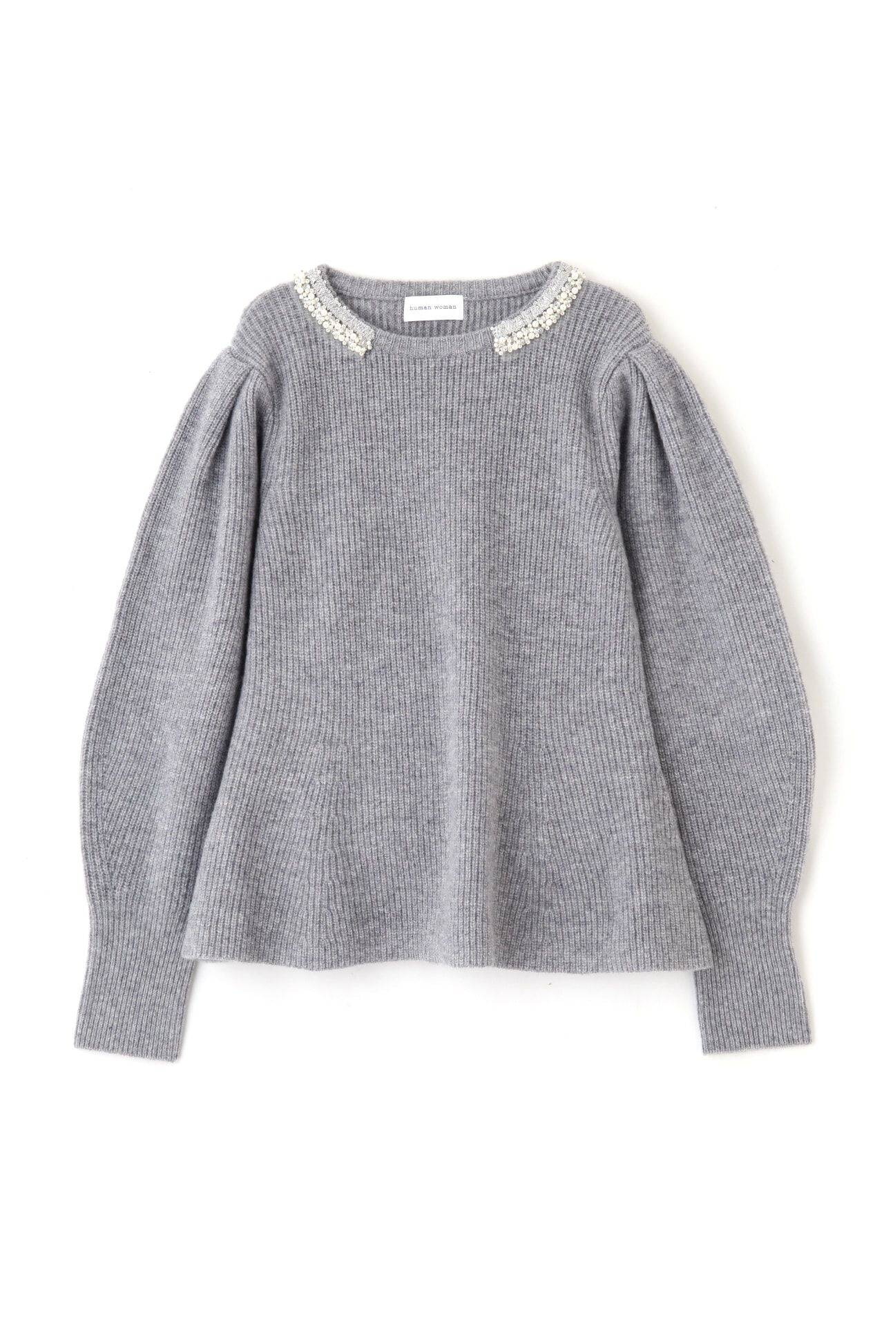  「◆ビジュー付きペプラムニット」|ニット・セーター|