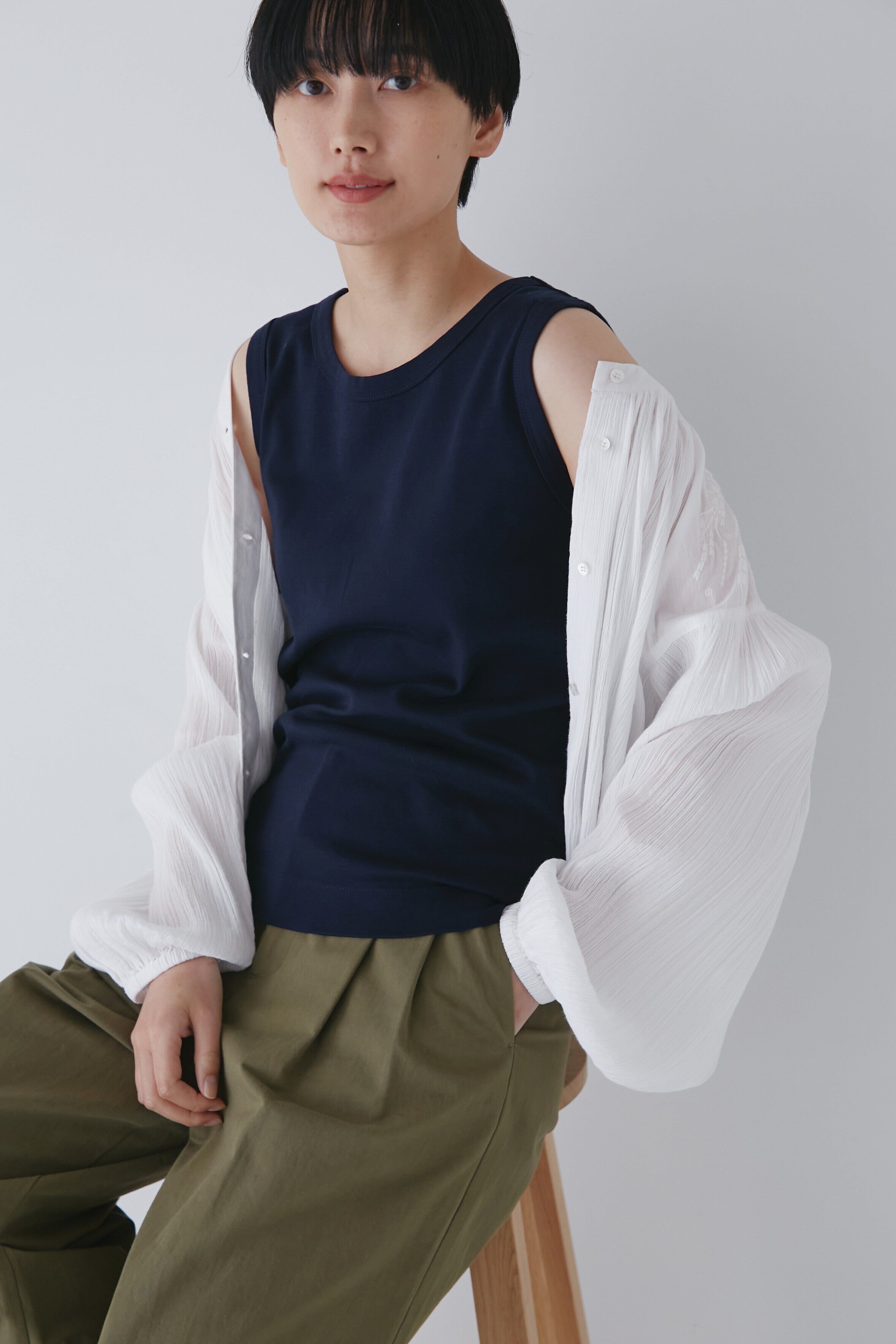  「◆オーガニックコットンフライスタンクトップ」|Tシャツ・カットソー|ネイビー