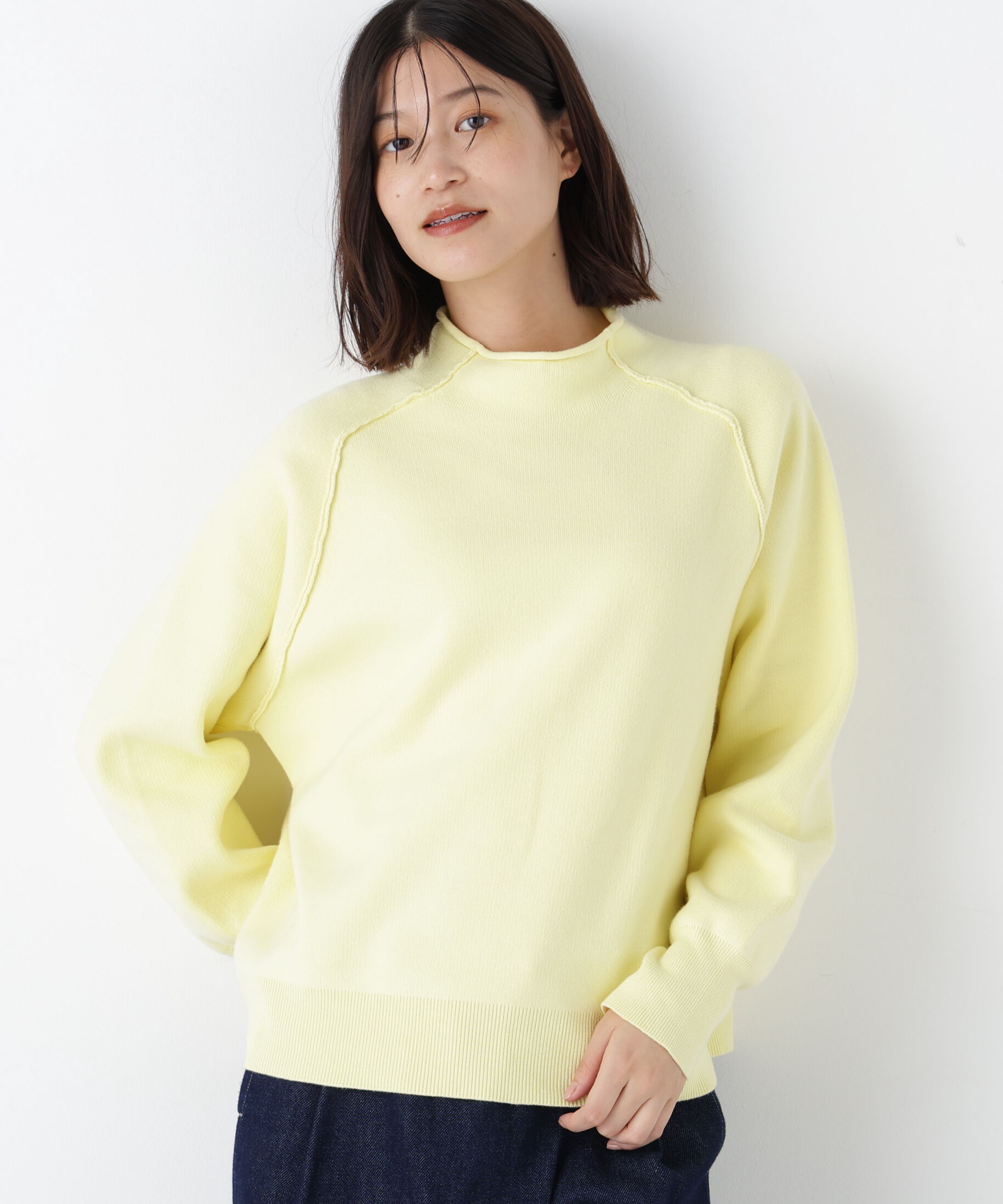  「◆《ウォッシャブル》コットンジャガードボトルネックＰＯ」|ニット・セーター|イエロー