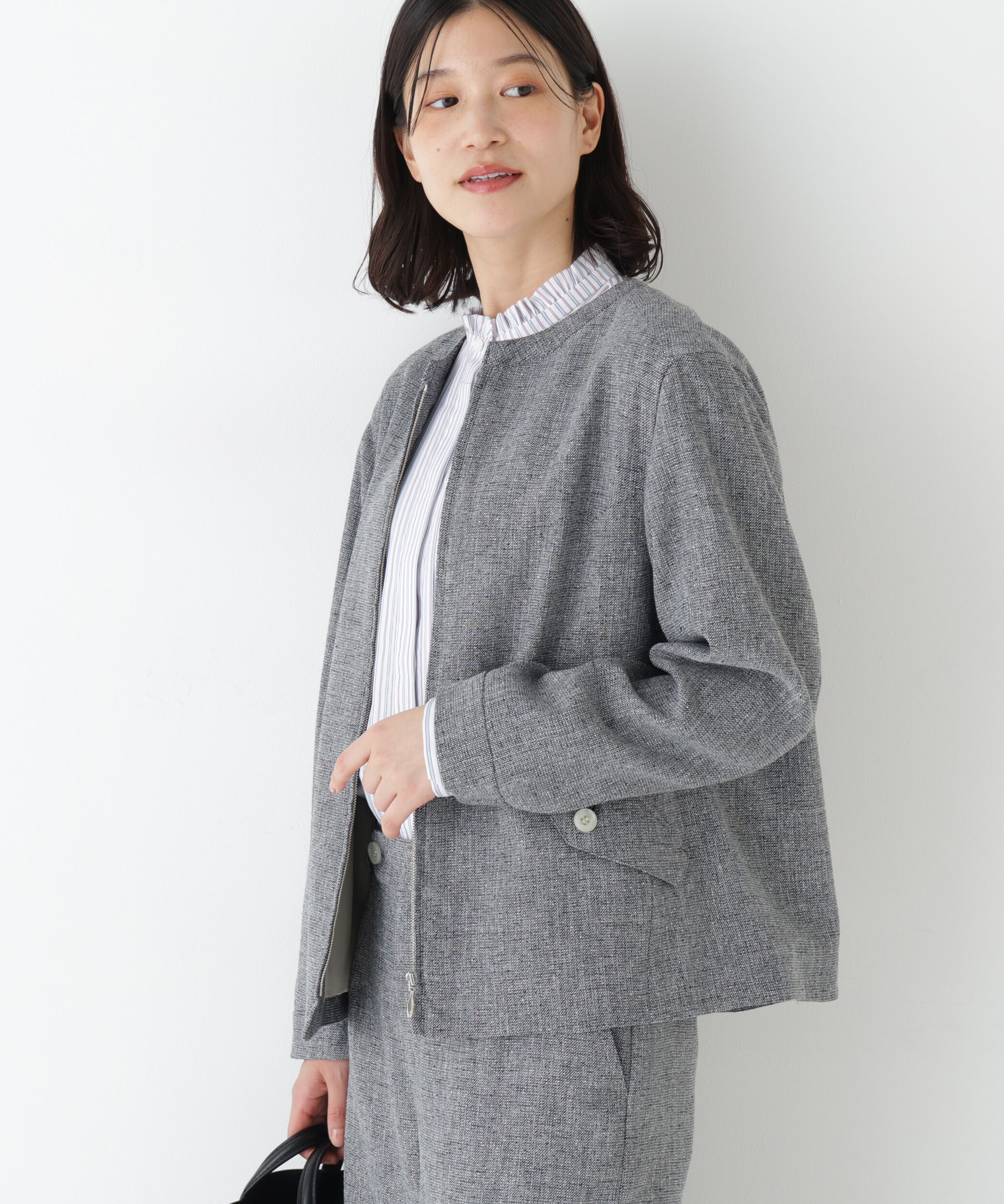  「◆《セットアップ可》リングツィードノーカラーブルゾン」|ブルゾン・スタジャン|