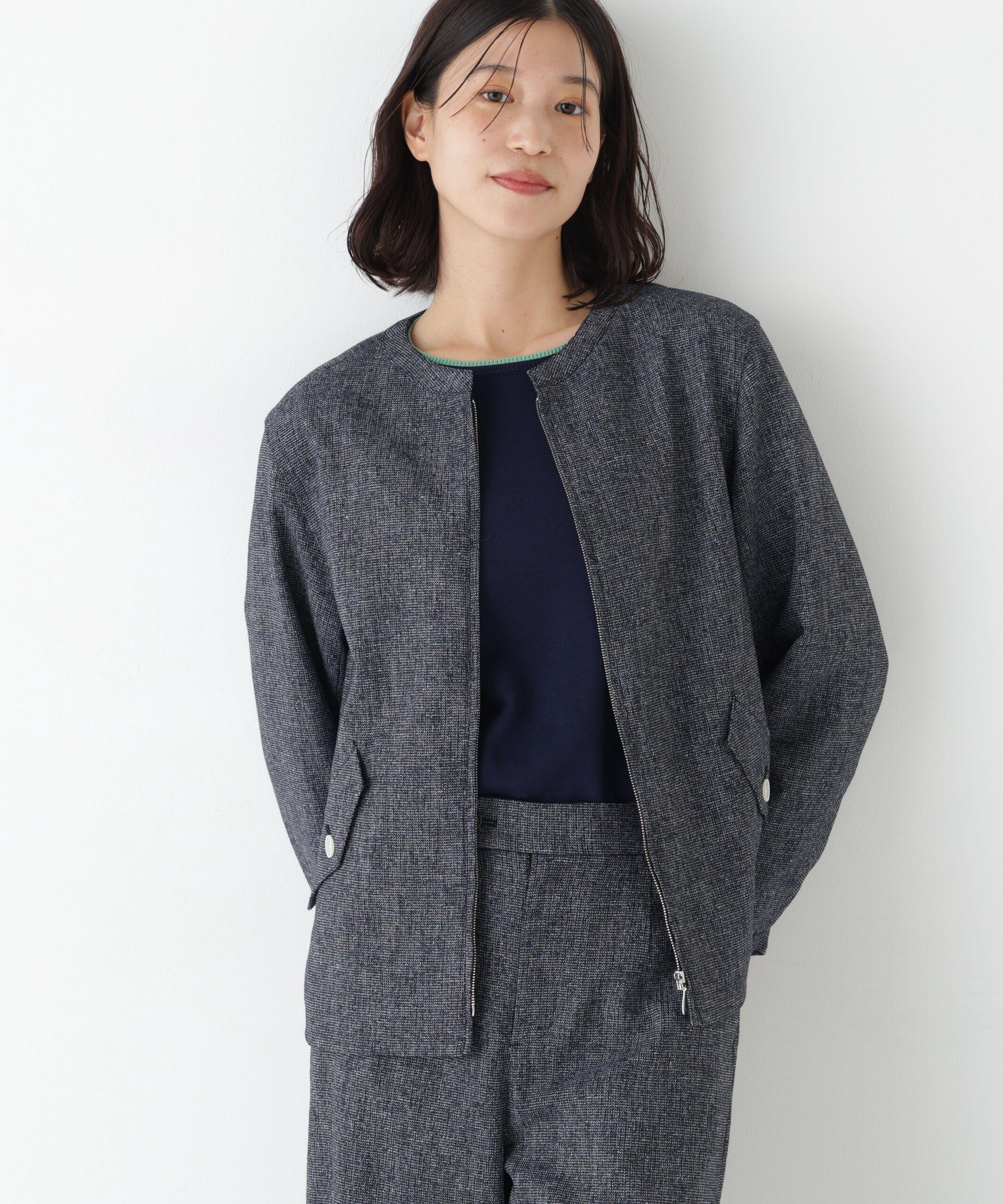  「◆《セットアップ可》リングツィードノーカラーブルゾン」|ブルゾン・スタジャン|