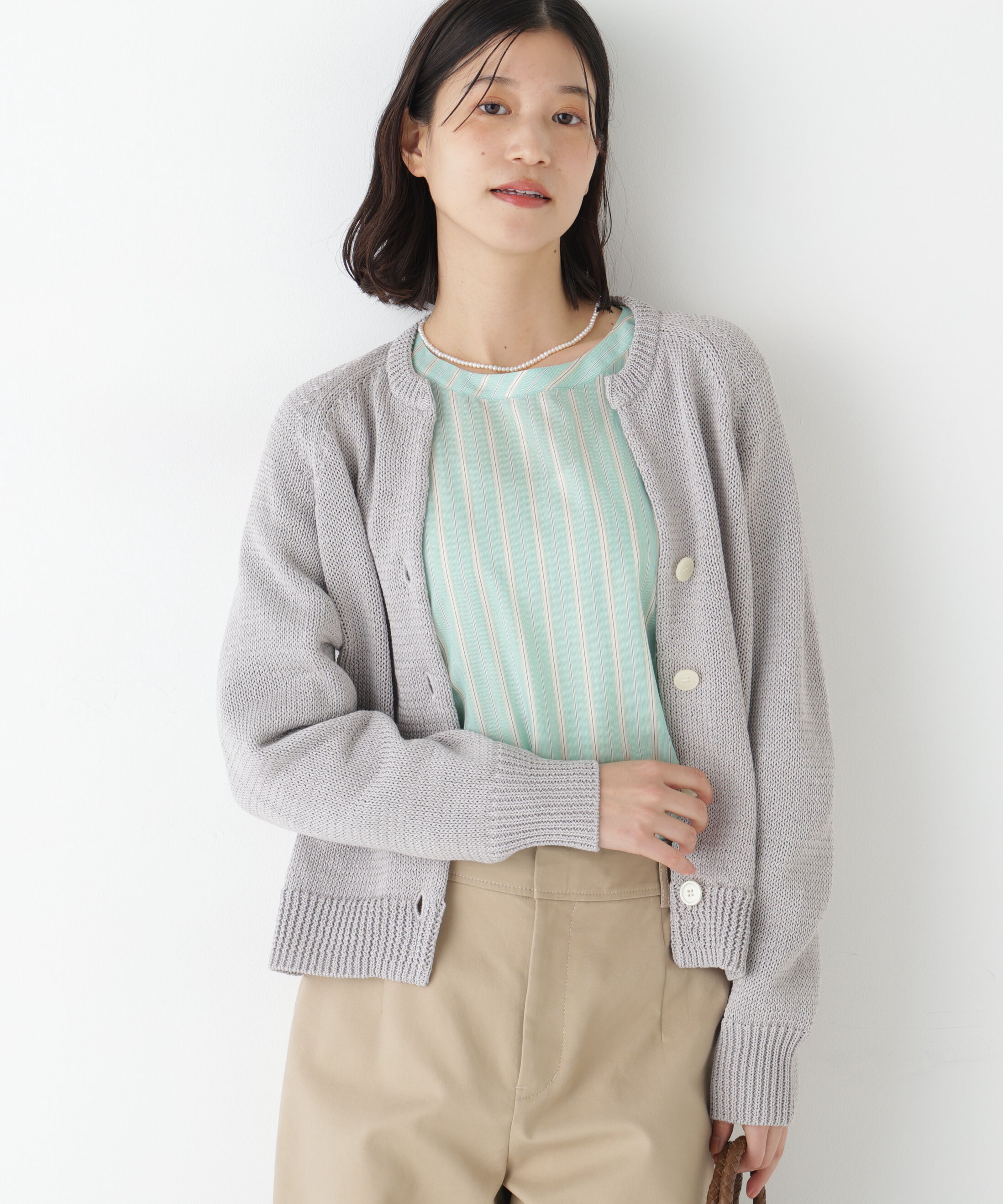  「◆《ウォッシャブル》ギマコットンキーネックカーディガン」|ニット・セーター|