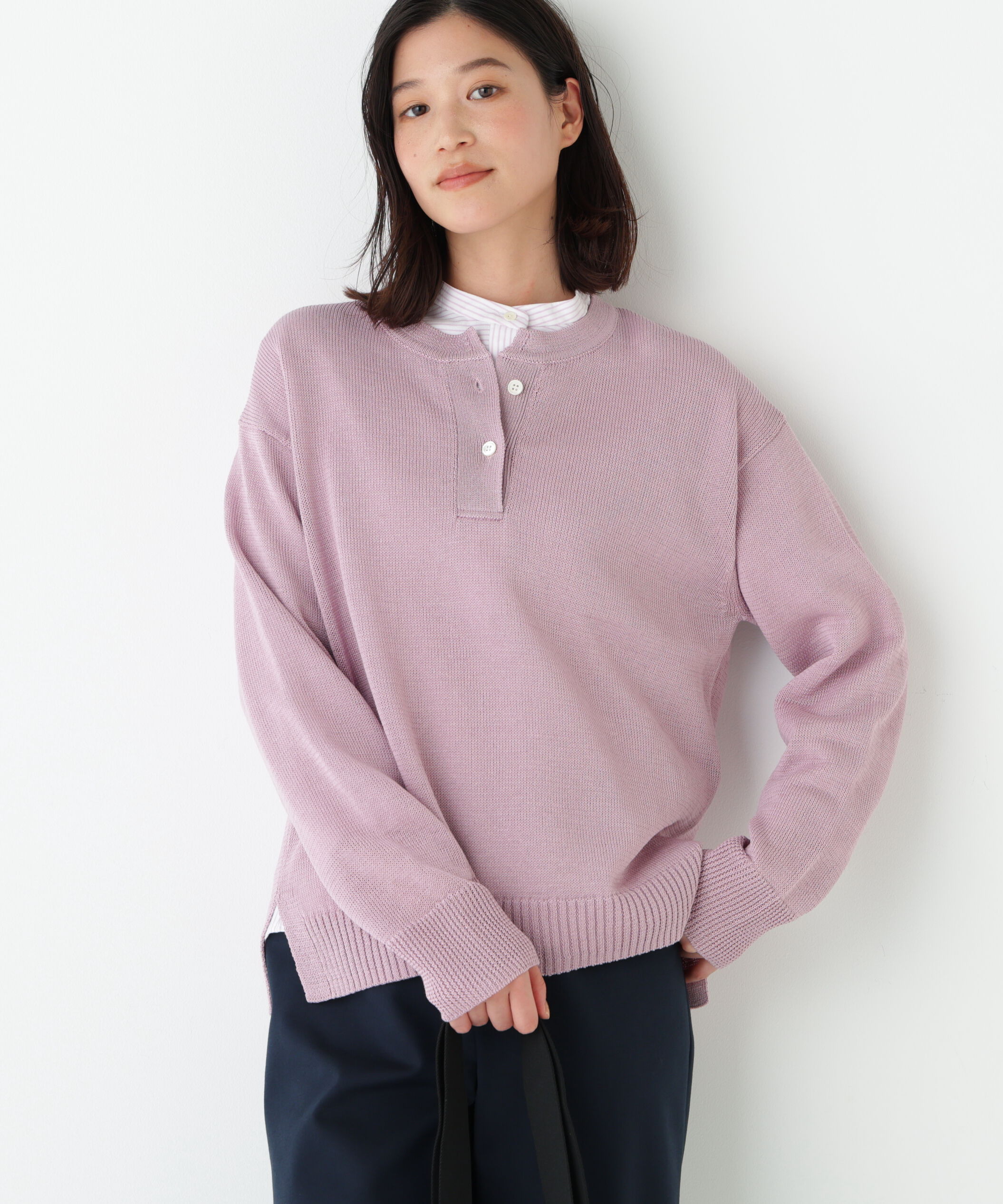  「◆≪ウォッシャブル≫ミドルゲージギマスキッパープルオーバー」|ニット・セーター|ラベンダー