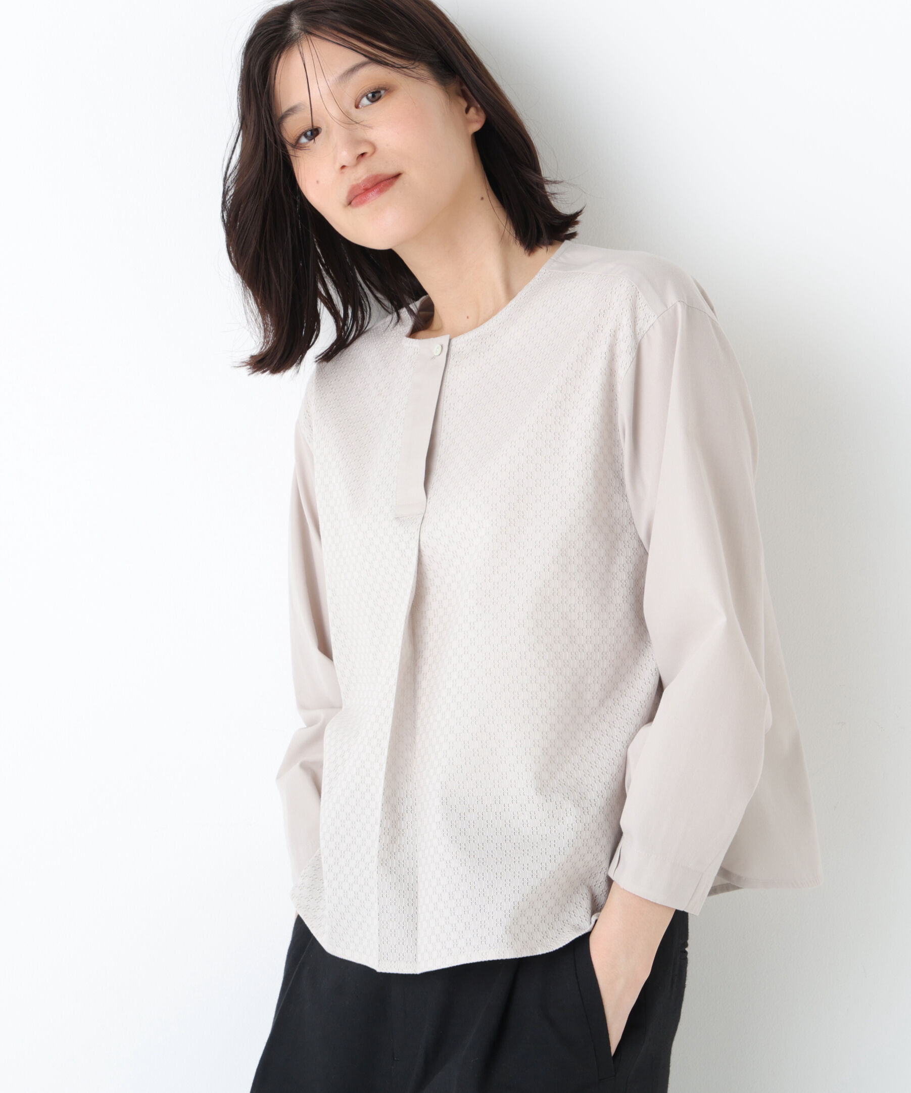  「◆カラミレーススキッパーブラウス」|シャツ・ブラウス|ベージュ