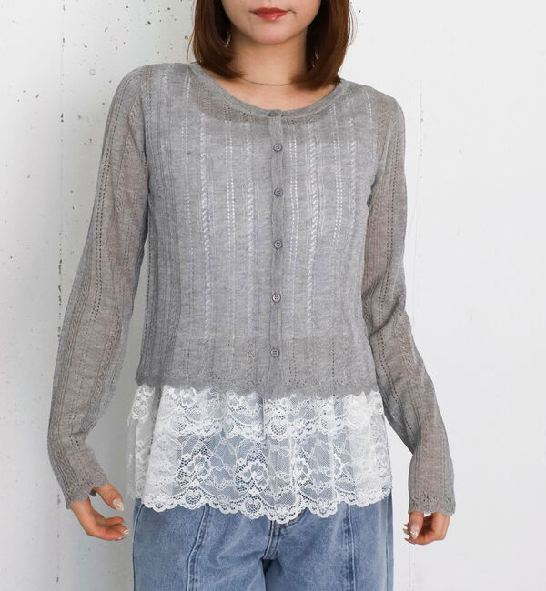 archives「透かし編みラウンドネックコンパクトカーディガン」|カーディガン|