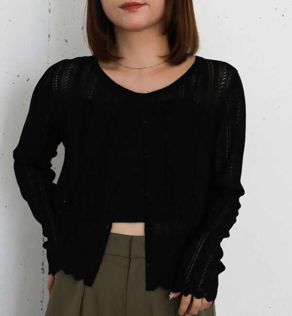 archives「透かし編みラウンドネックコンパクトカーディガン」|カーディガン|BLACK