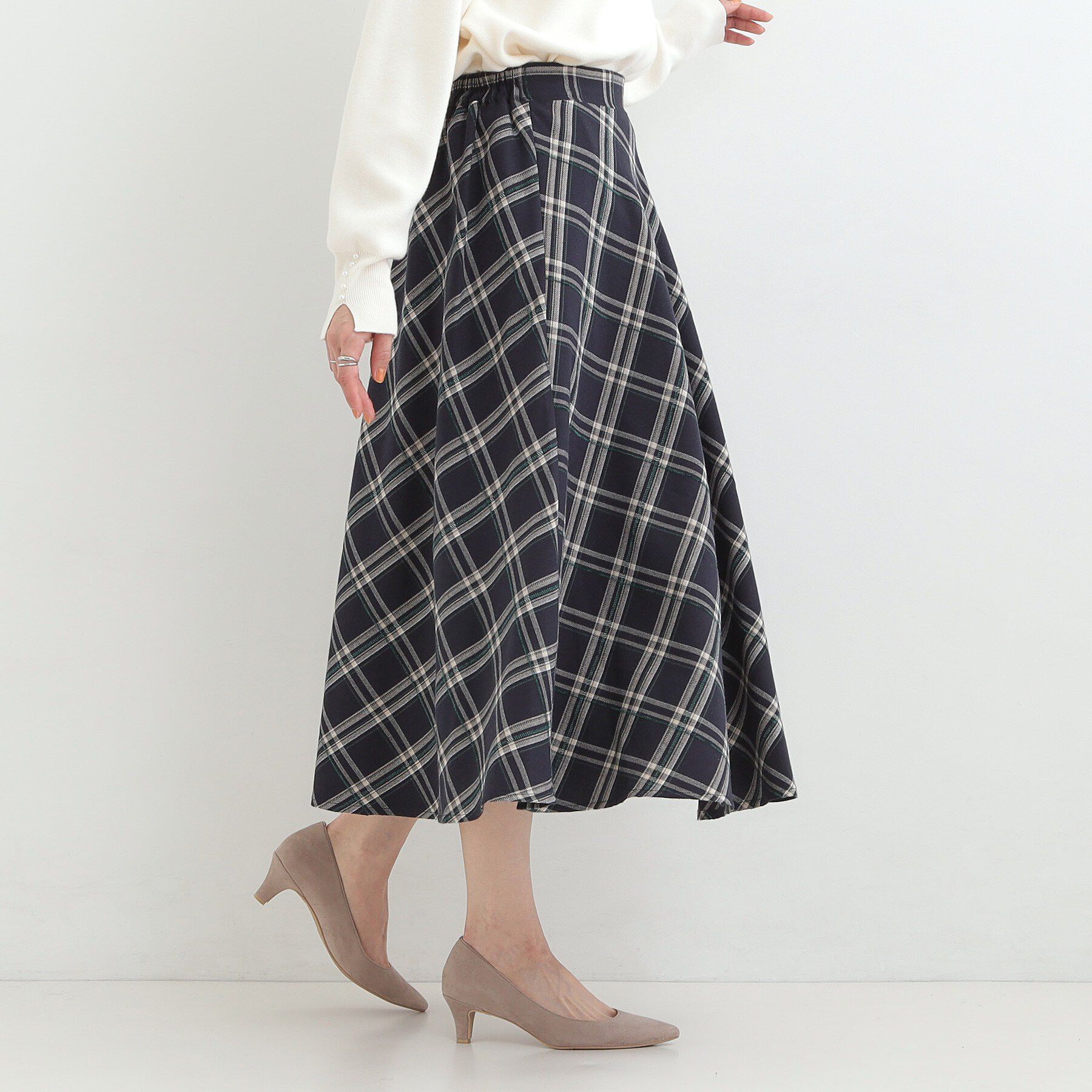 SHOO･LA･RUE「【S-LL】立体感が際立つ モールチェックフレアスカート」|スカート|