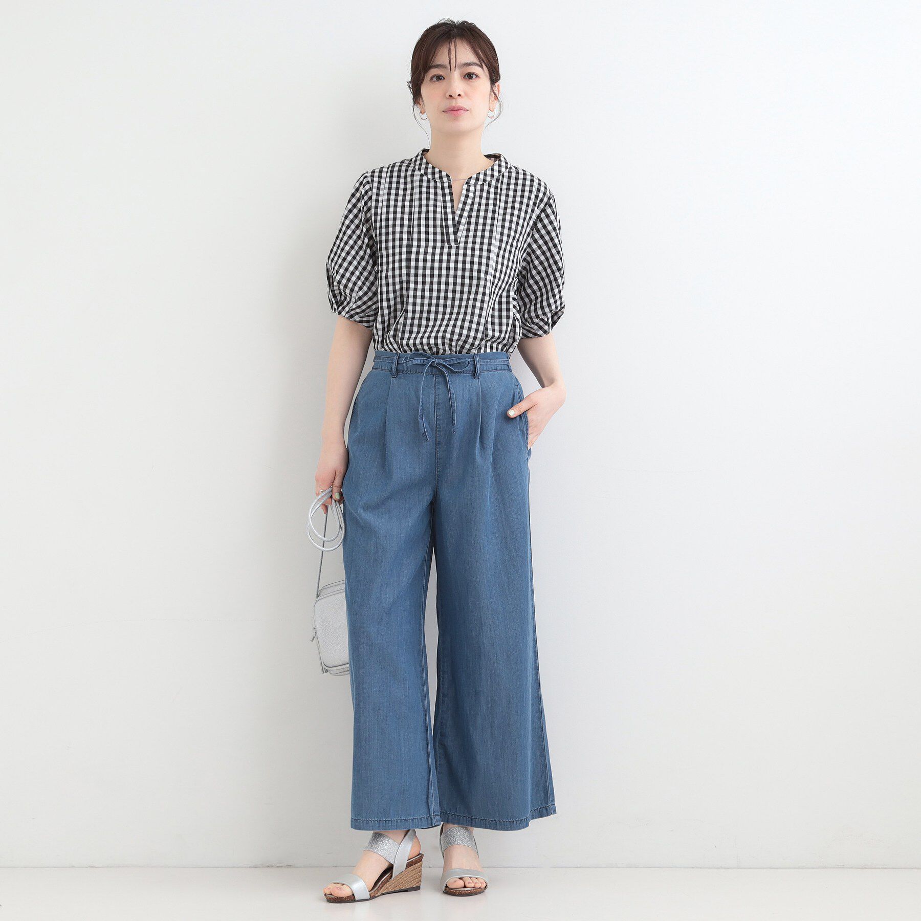 SHOO･LA･RUE「【着丈選べる/ひんやり/S-LL】ウエストリボンがポイント　デニムワイドイージーパンツ」|その他|