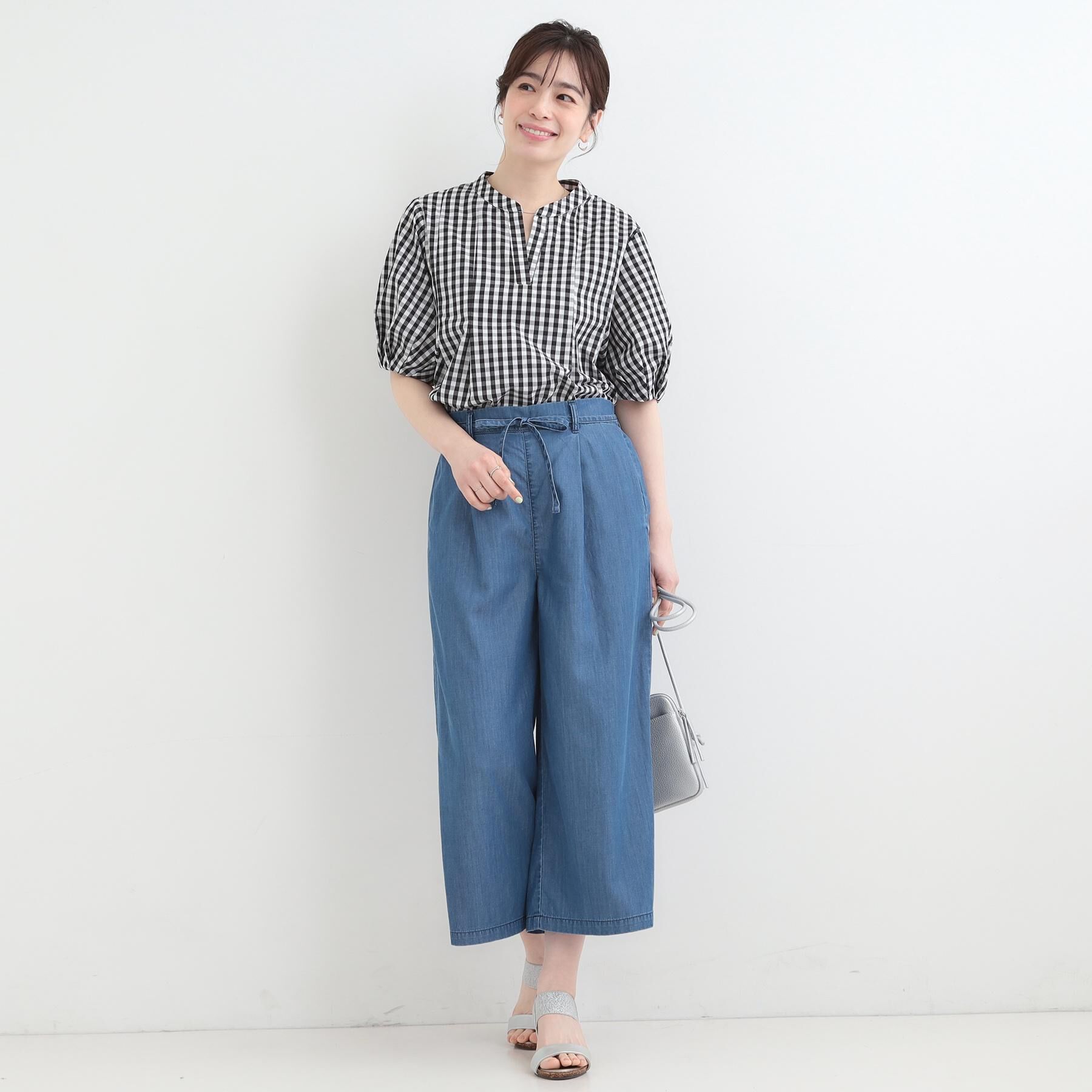 SHOO･LA･RUE「【着丈選べる/ひんやり/S-LL】ウエストリボンがポイント　デニムワイドイージーパンツ」|その他|