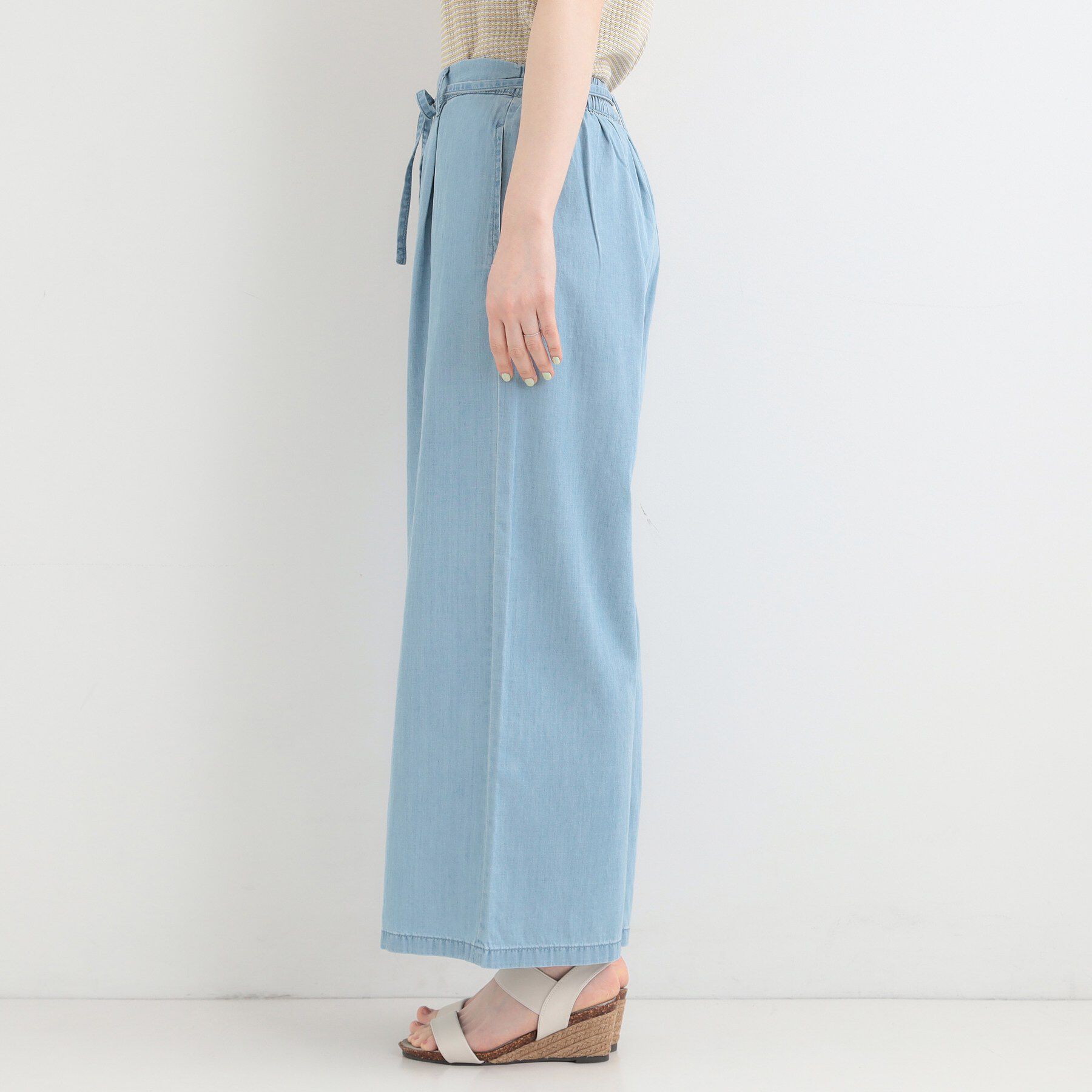 SHOO･LA･RUE「【着丈選べる/ひんやり/S-LL】ウエストリボンがポイント　デニムワイドイージーパンツ」|その他|