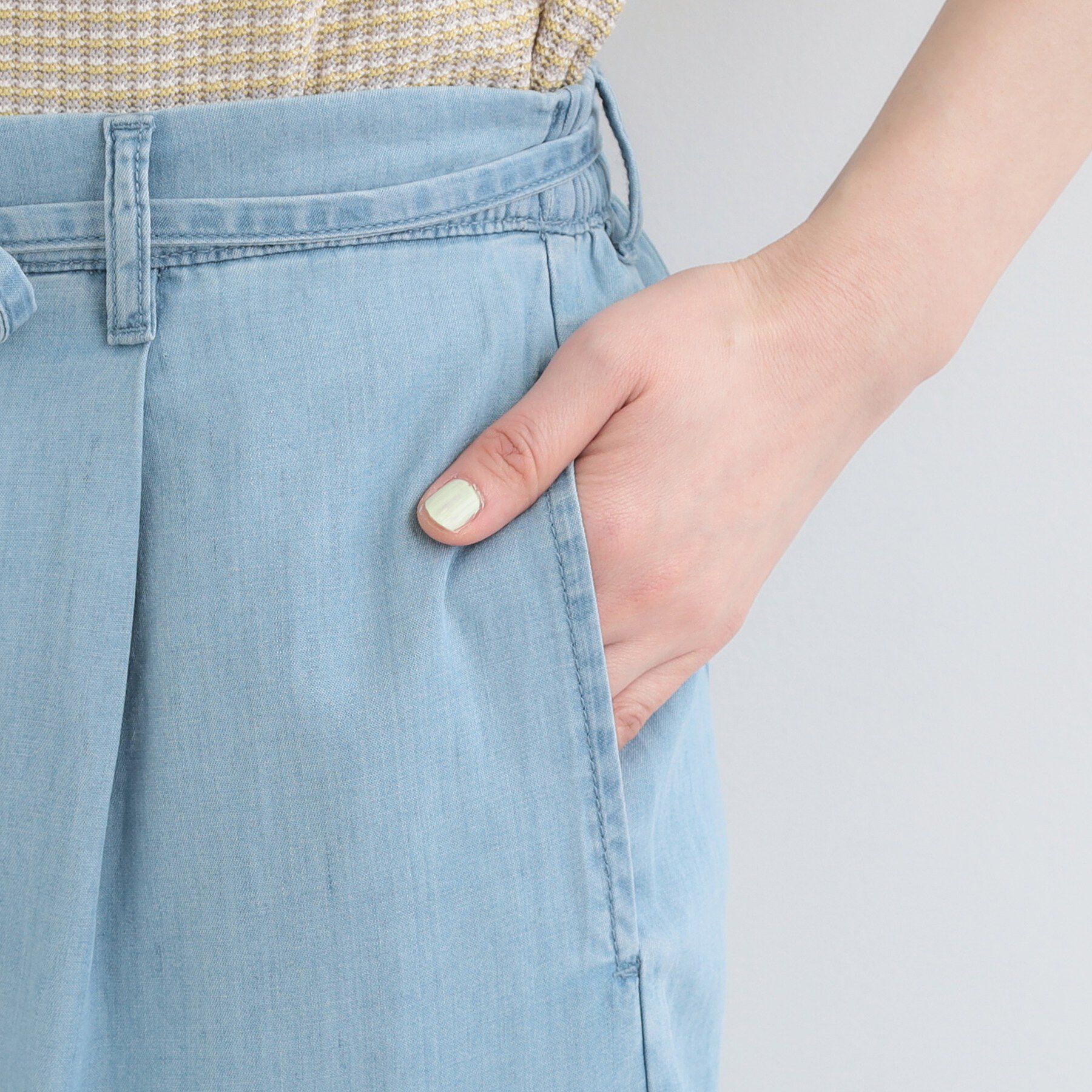 SHOO･LA･RUE「【着丈選べる/ひんやり/S-LL】ウエストリボンがポイント　デニムワイドイージーパンツ」|その他|