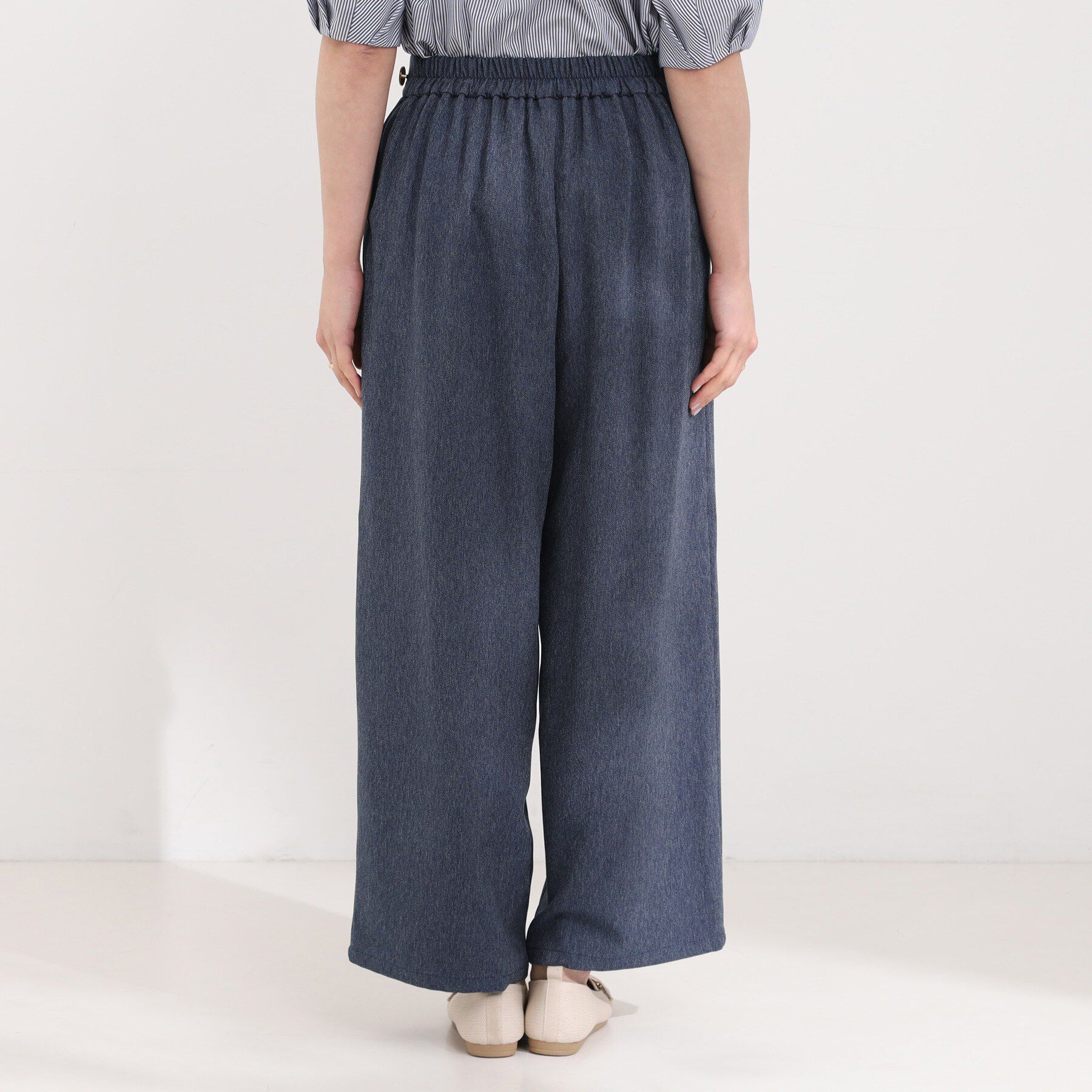 SHOO･LA･RUE「【S=LL】脚のラインを拾いにくい サイドボタン付きデニム風ワイドパンツ」|その他|