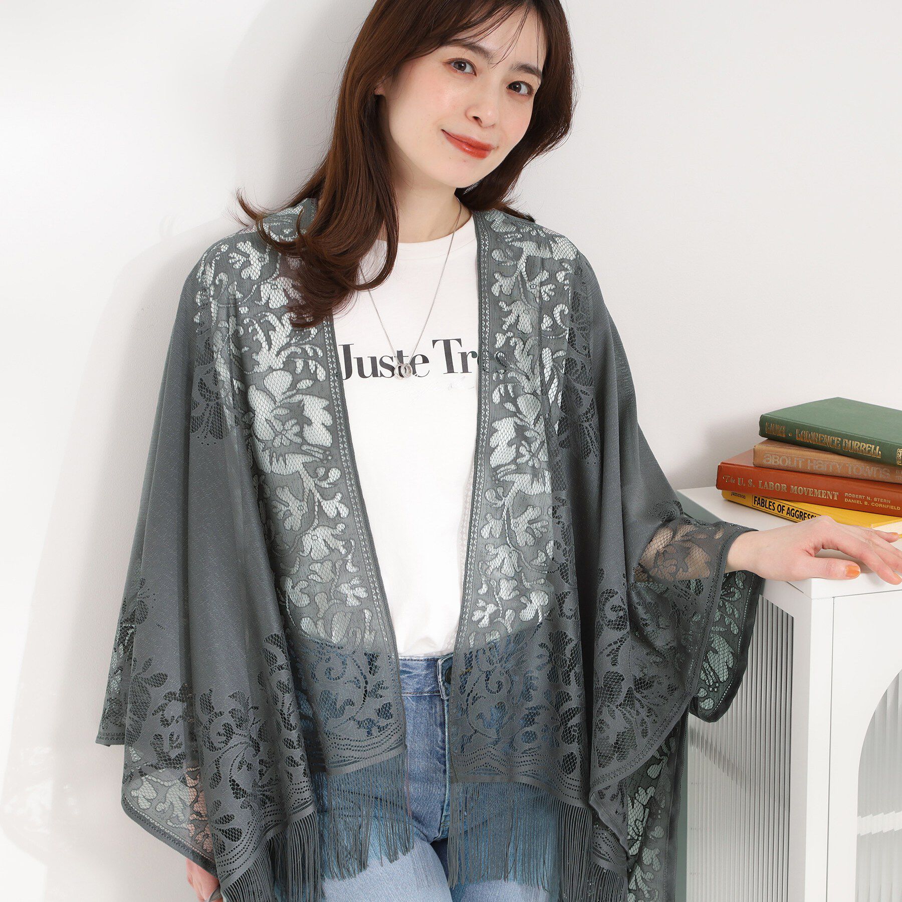 SHOO･LA･RUE「デイリーから和装まで幅広く使える レースポンチョ」|ポンチョ・ケープ|グレー(012)