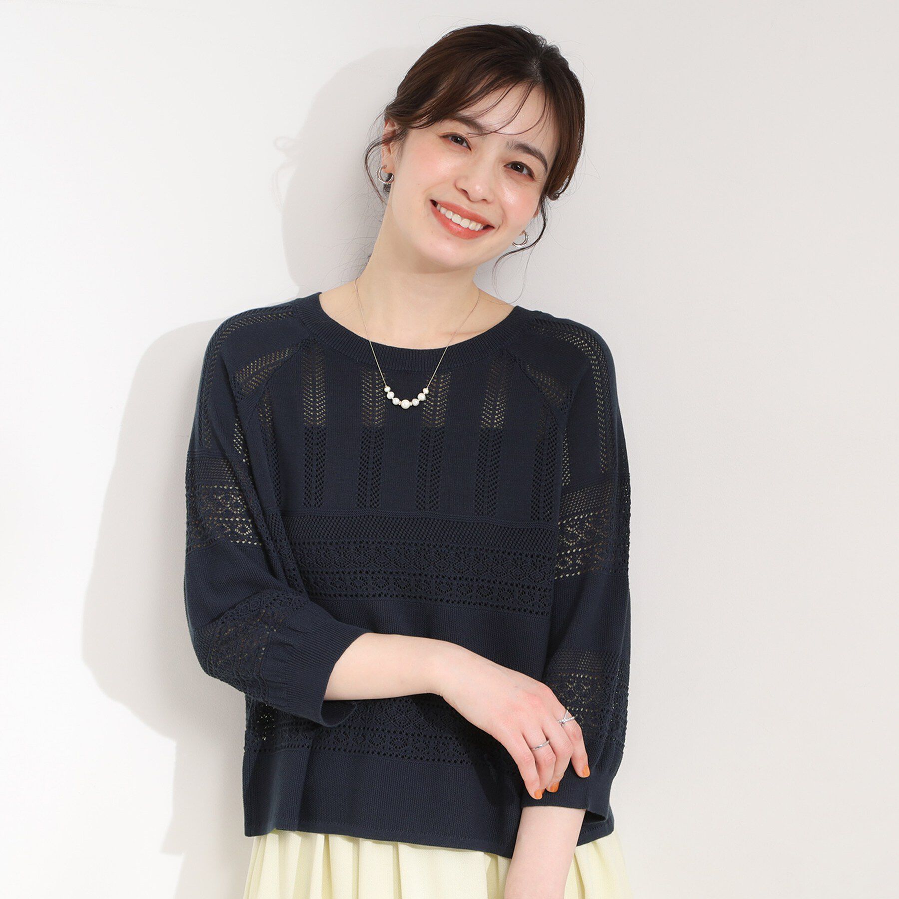 SHOO･LA･RUE「【洗濯機可/S-LL】軽やかきれい見え 透かし柄ニット」|ニット・セーター|