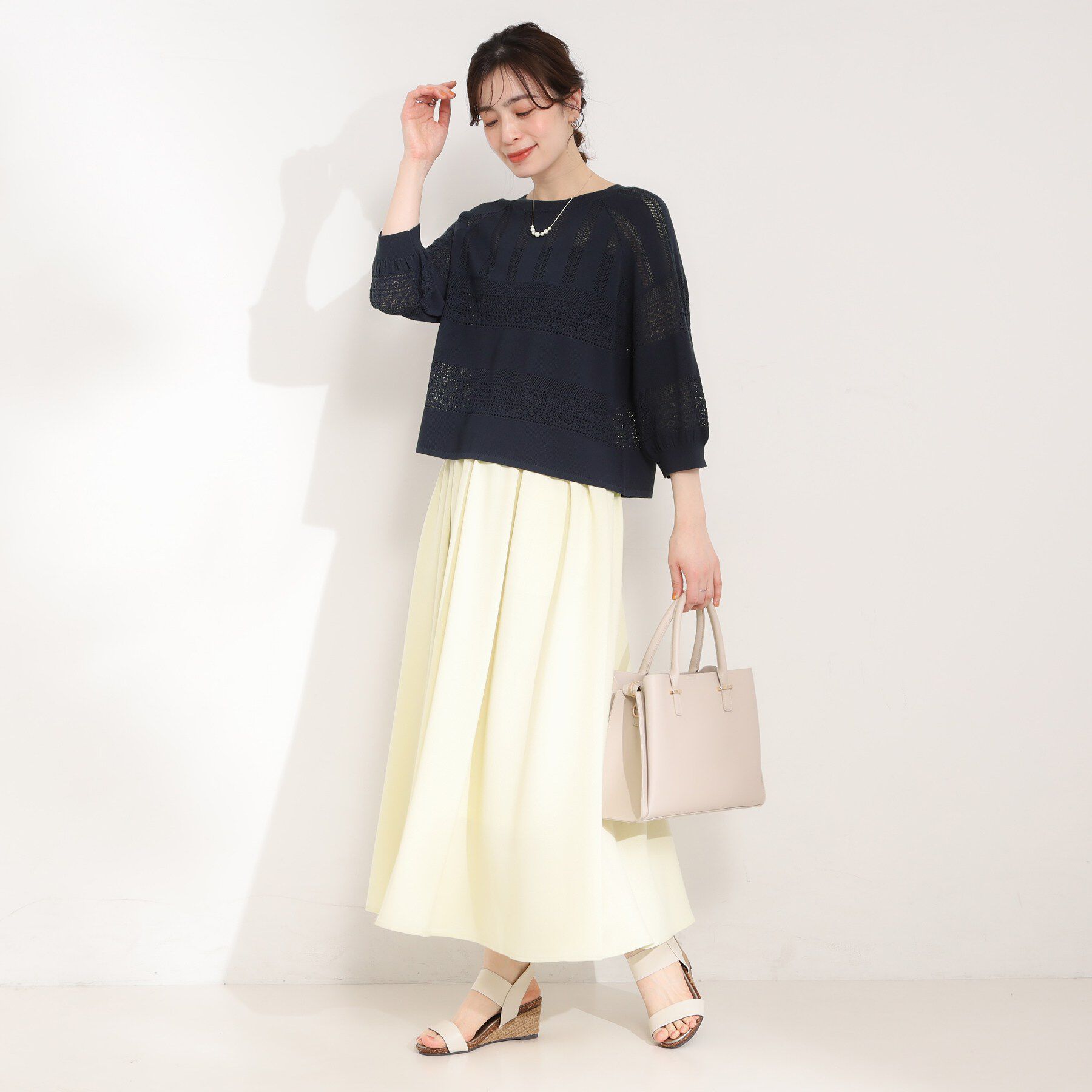 SHOO･LA･RUE「【洗濯機可/S-LL】軽やかきれい見え 透かし柄ニット」|ニット・セーター|