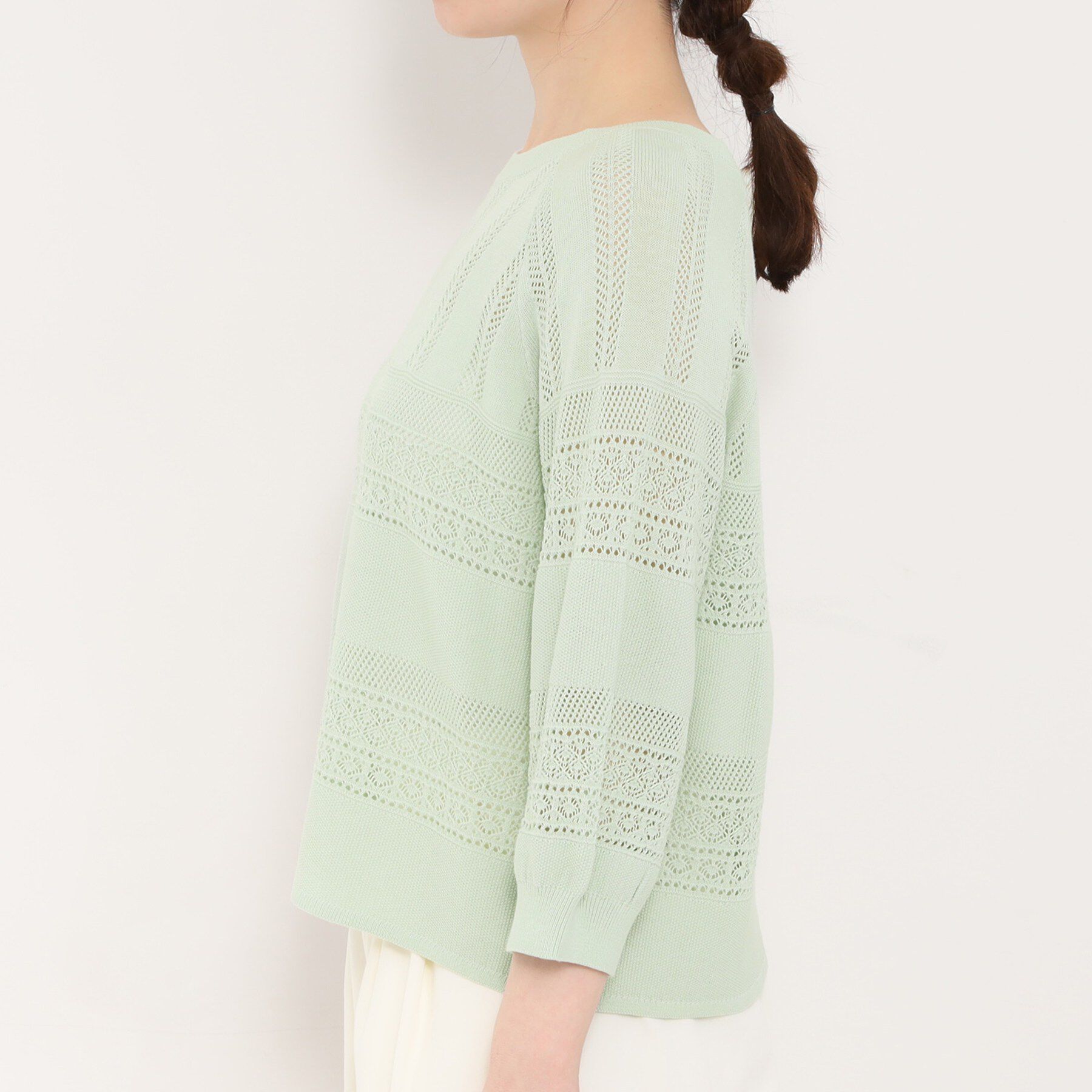 SHOO･LA･RUE「【洗濯機可/S-LL】軽やかきれい見え 透かし柄ニット」|ニット・セーター|