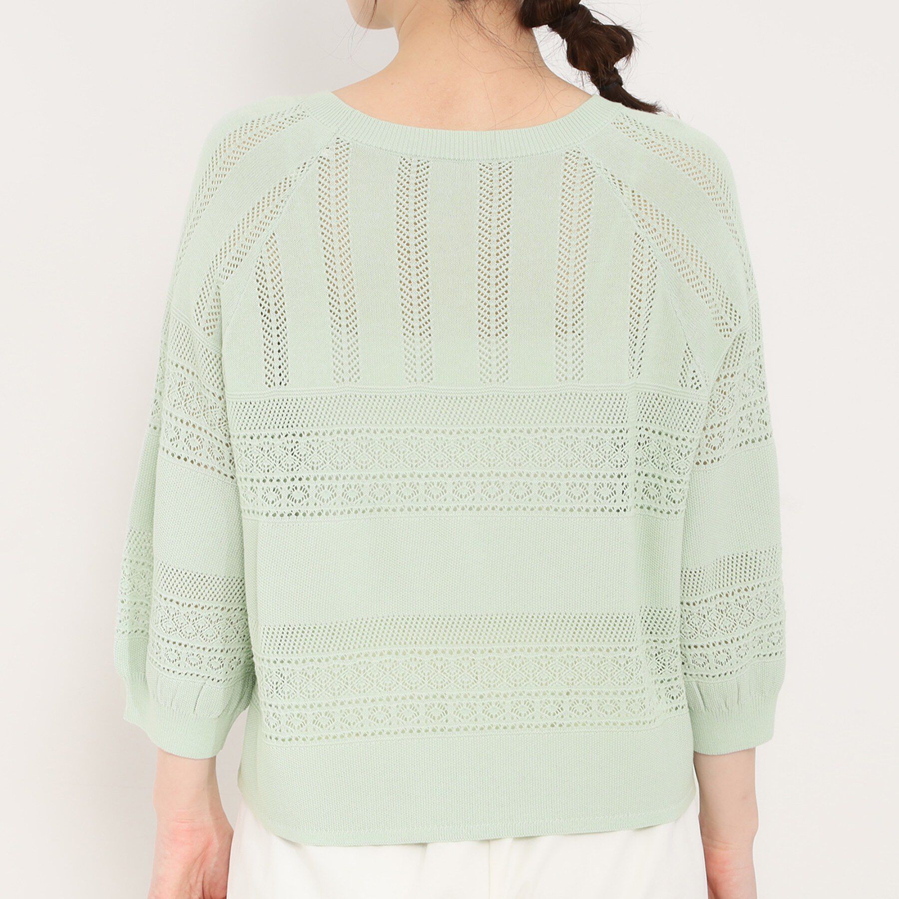 SHOO･LA･RUE「【洗濯機可/S-LL】軽やかきれい見え 透かし柄ニット」|ニット・セーター|