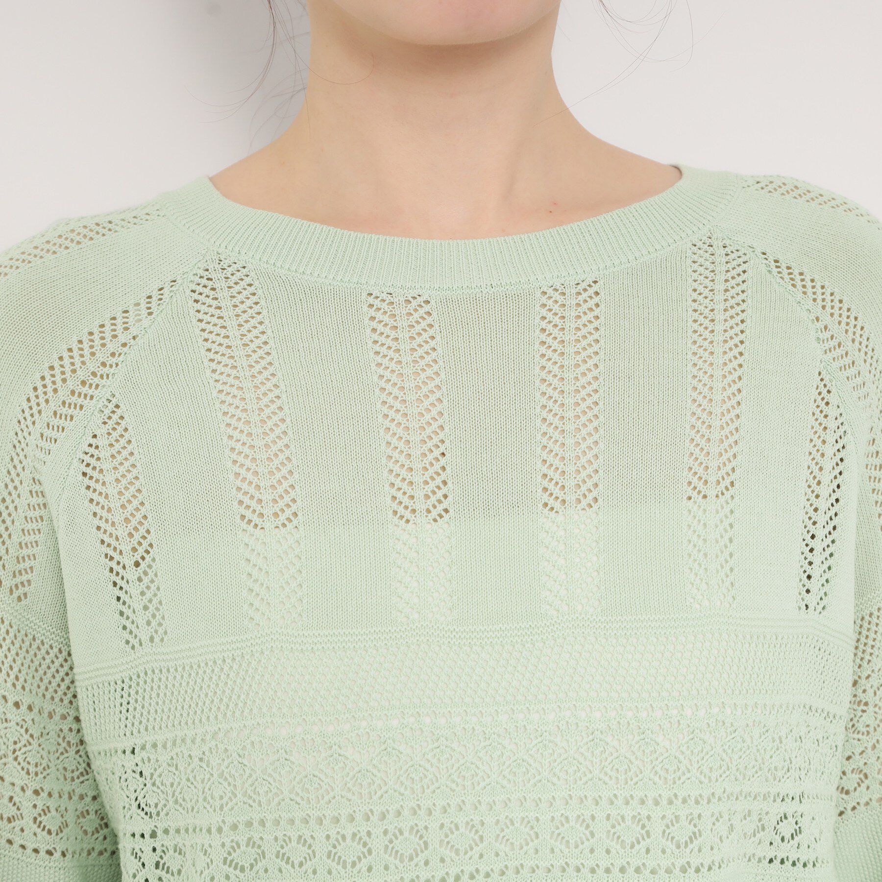 SHOO･LA･RUE「【洗濯機可/S-LL】軽やかきれい見え 透かし柄ニット」|ニット・セーター|