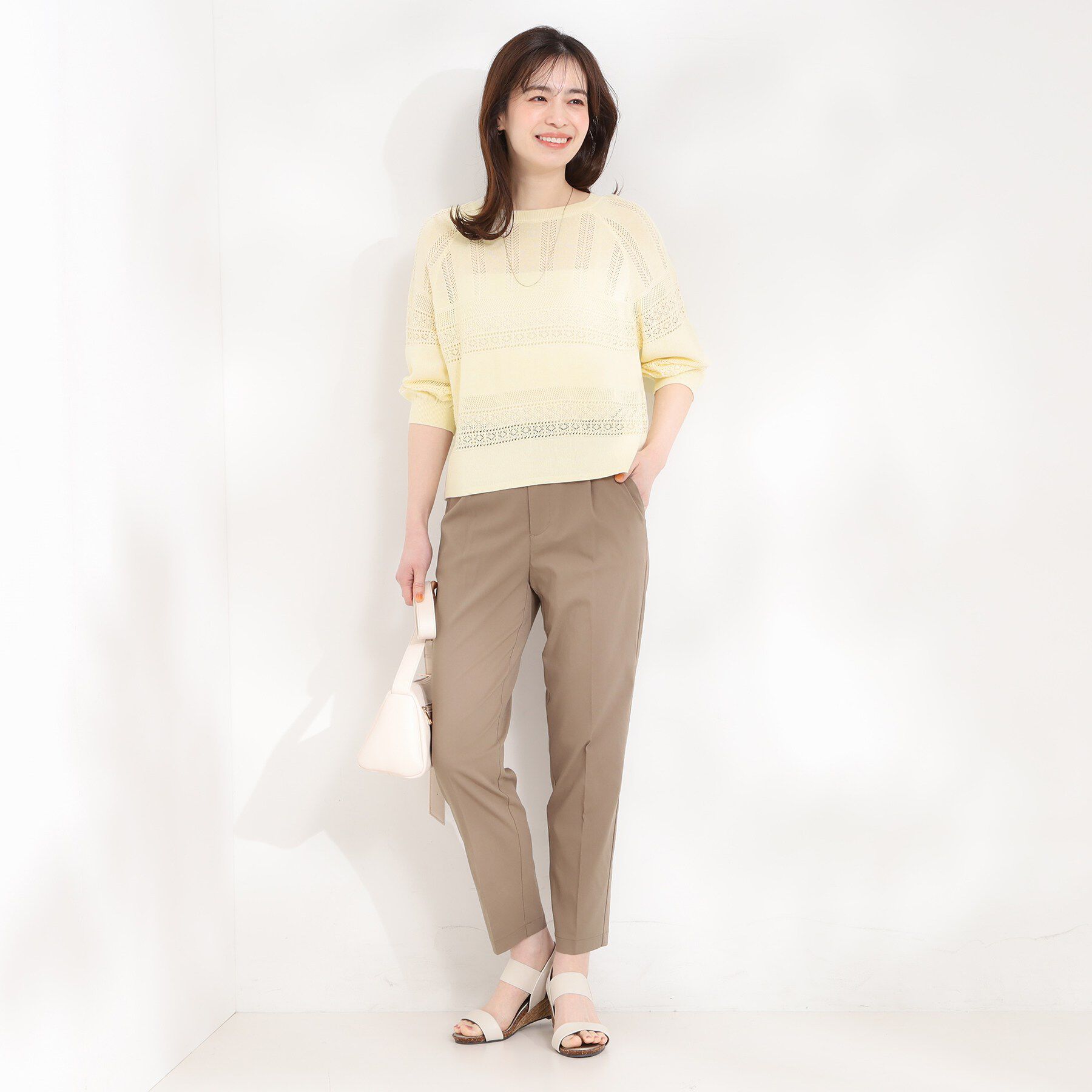 SHOO･LA･RUE「【洗濯機可/S-LL】軽やかきれい見え 透かし柄ニット」|ニット・セーター|